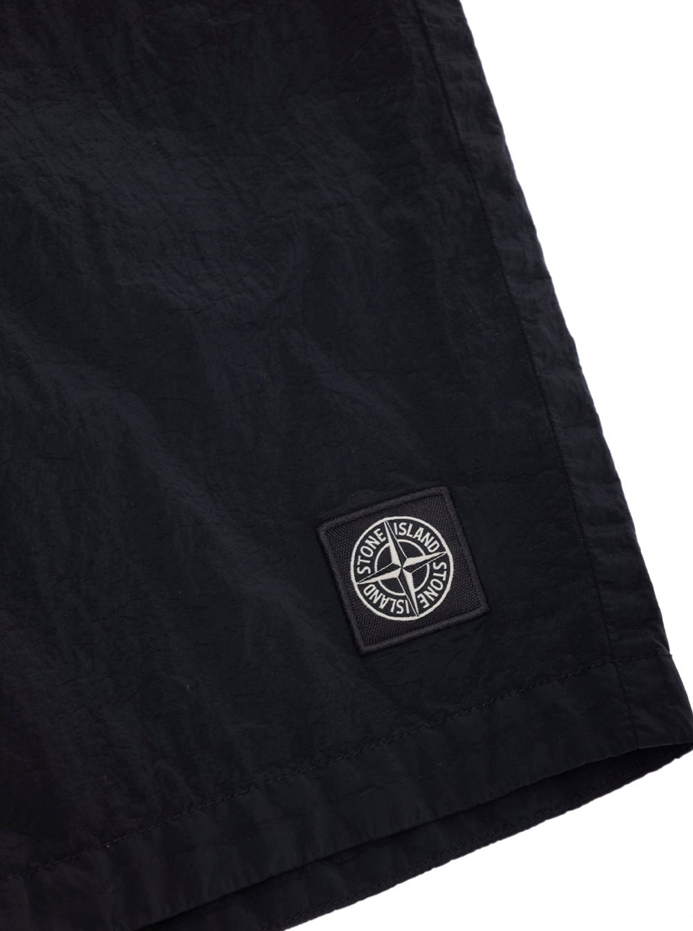 Stone Island Black Bermuda Pants With Elastic Waist And Patch Logo On The Front In Tech Fabric Boy In Black