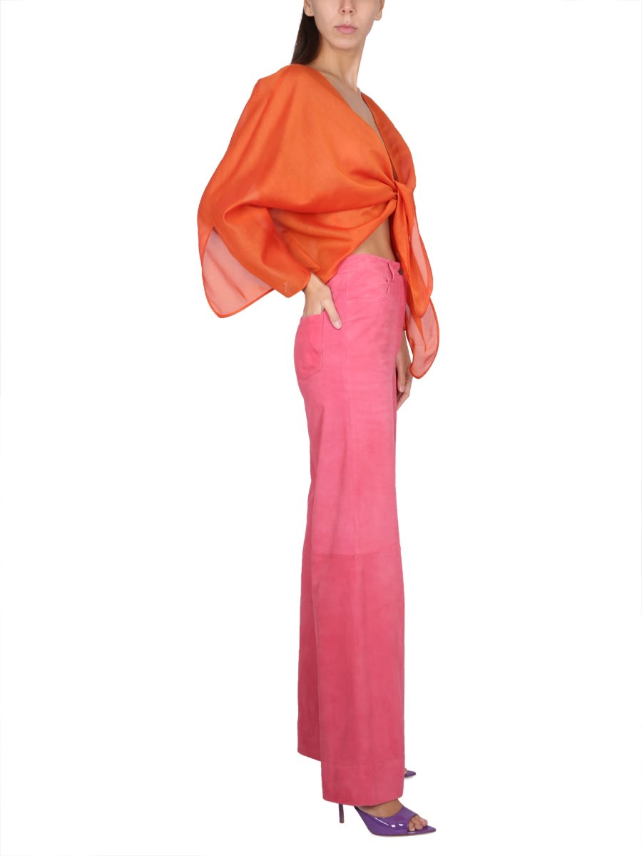 Alberta Ferretti Mid Waist Wide Suede Pants In Fuchsia