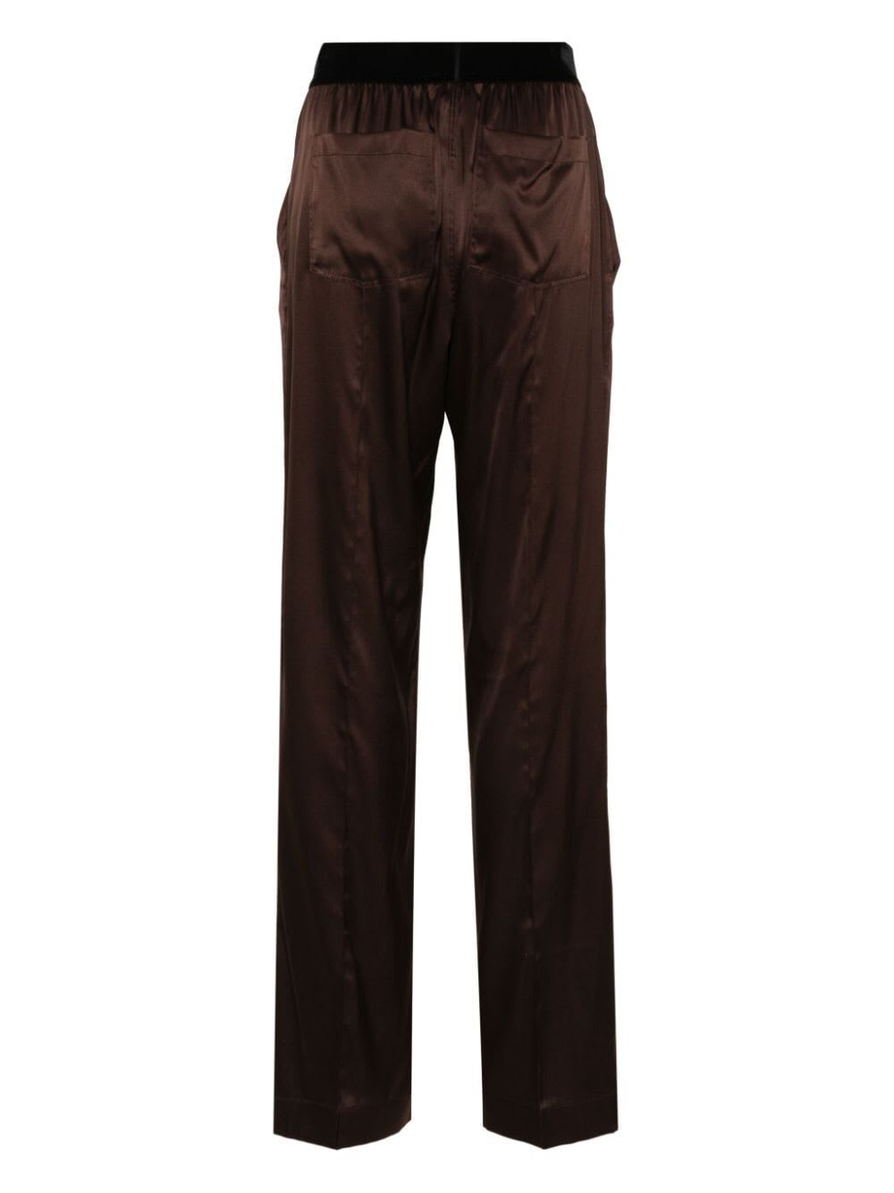 Shop Tom Ford Stretch Silk Satin Pj Pants In Dark Brown