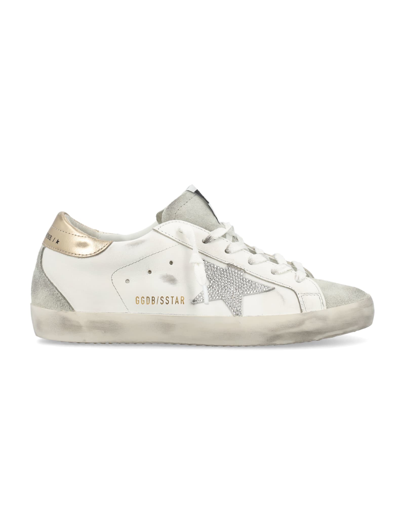 Shop Golden Goose Superstar Crystal Star Sneaker In White Crystal Gold