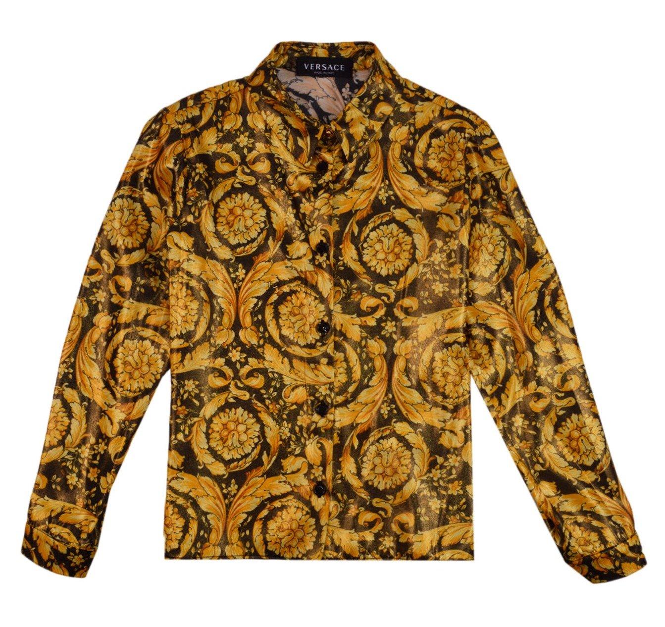 Versace Kids' Barocco-printed Buttoned Shirt In Yellow