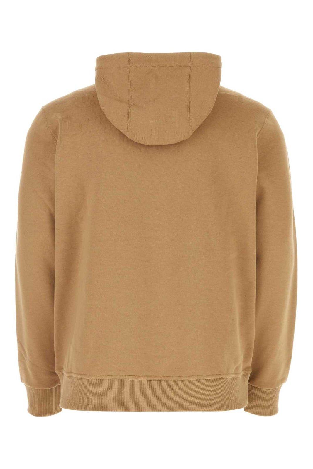 Shop Burberry Logo Detailed Drawstring Hoodie In Brown