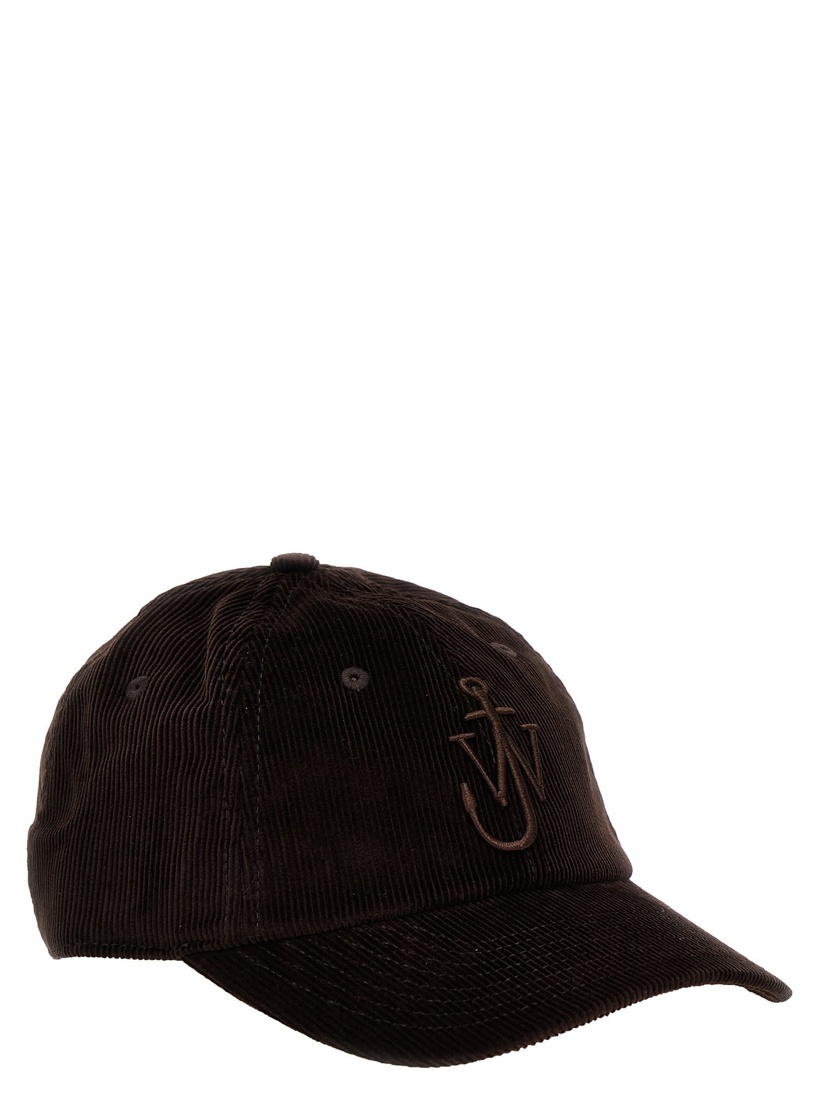 Shop Jw Anderson Logo Embroidery Velvet Cap In Dark Brown