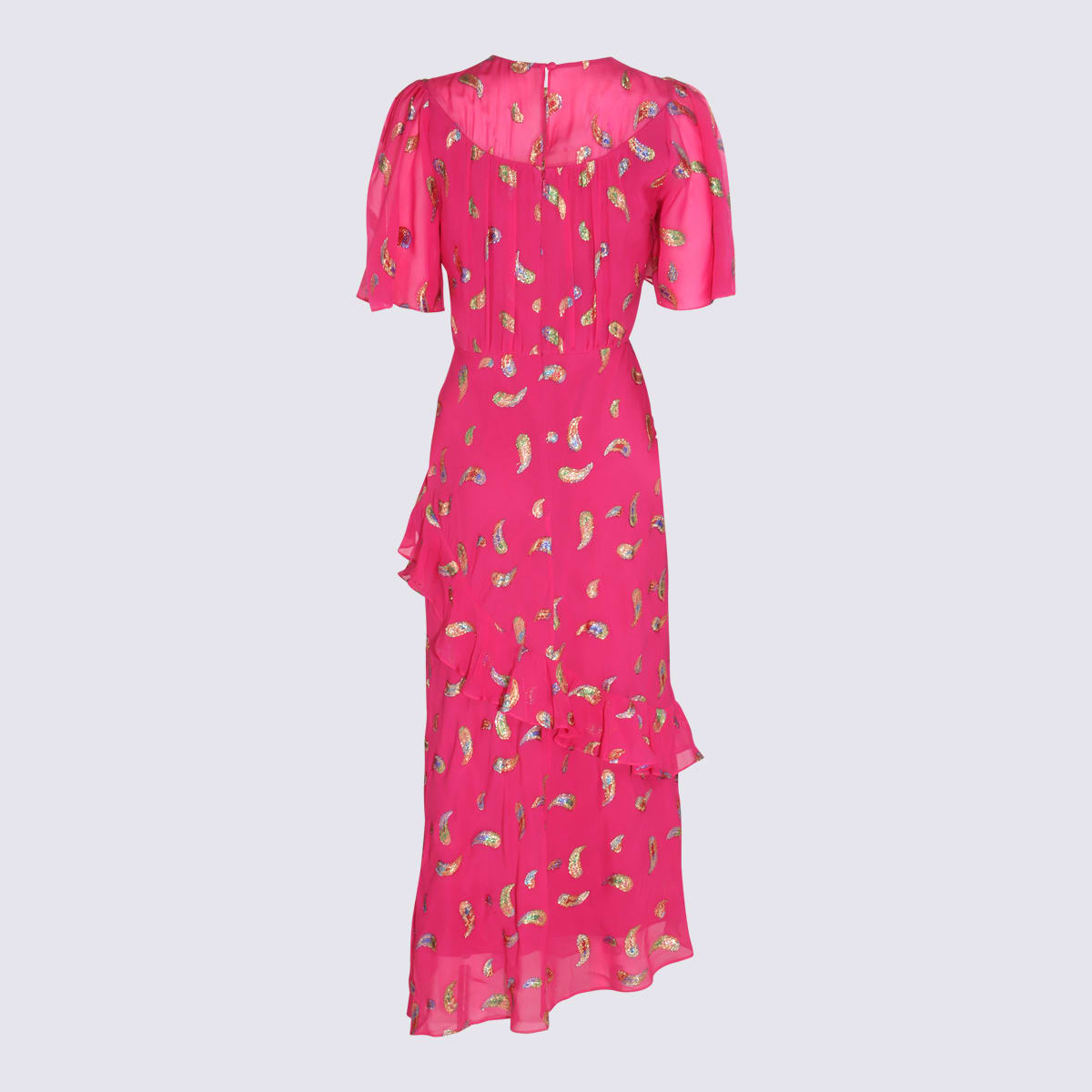 Shop Saloni Pink Silk Blend Dress In Fuchsia/rainbow