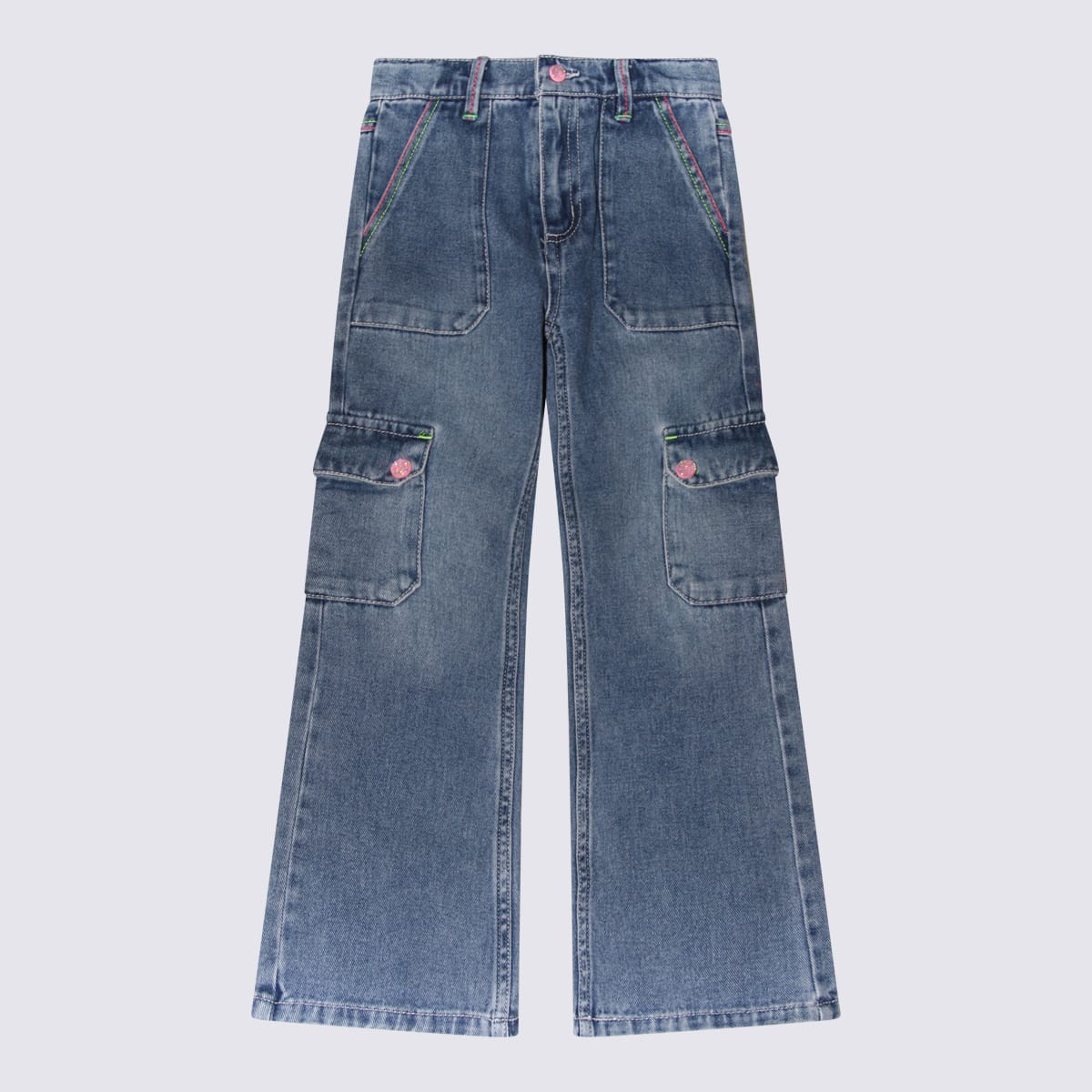 Billieblush Kids' Blue Cotton Cargo Jeans In Double Stone+brossag