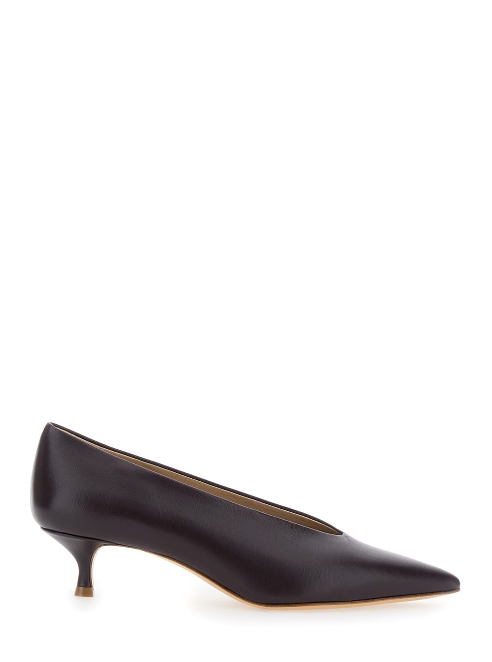 Violet Pumps With Pointed Toe And Low Heel In Leather Woman