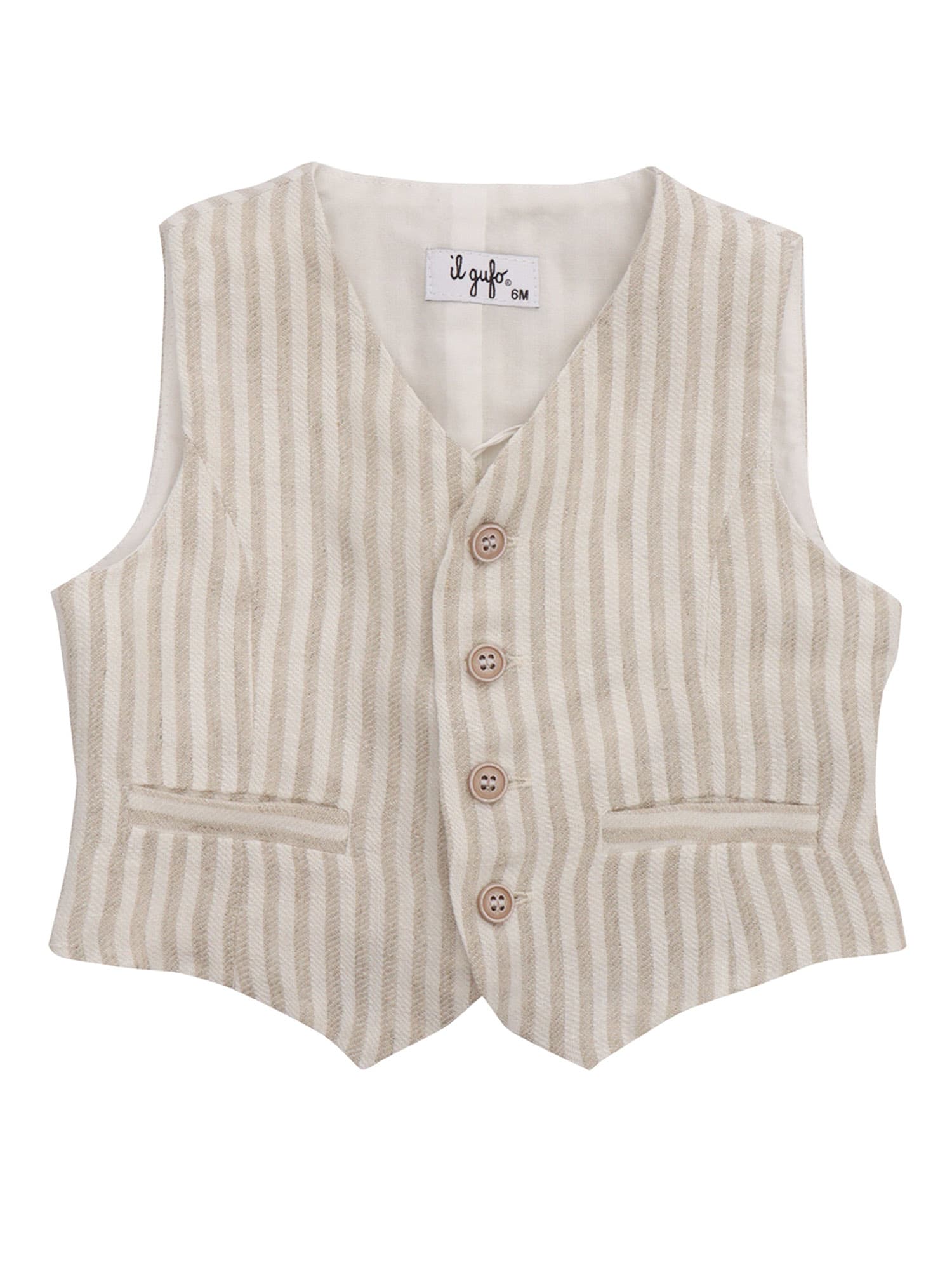 Il Gufo Striped Linen Waistcoat In Beige