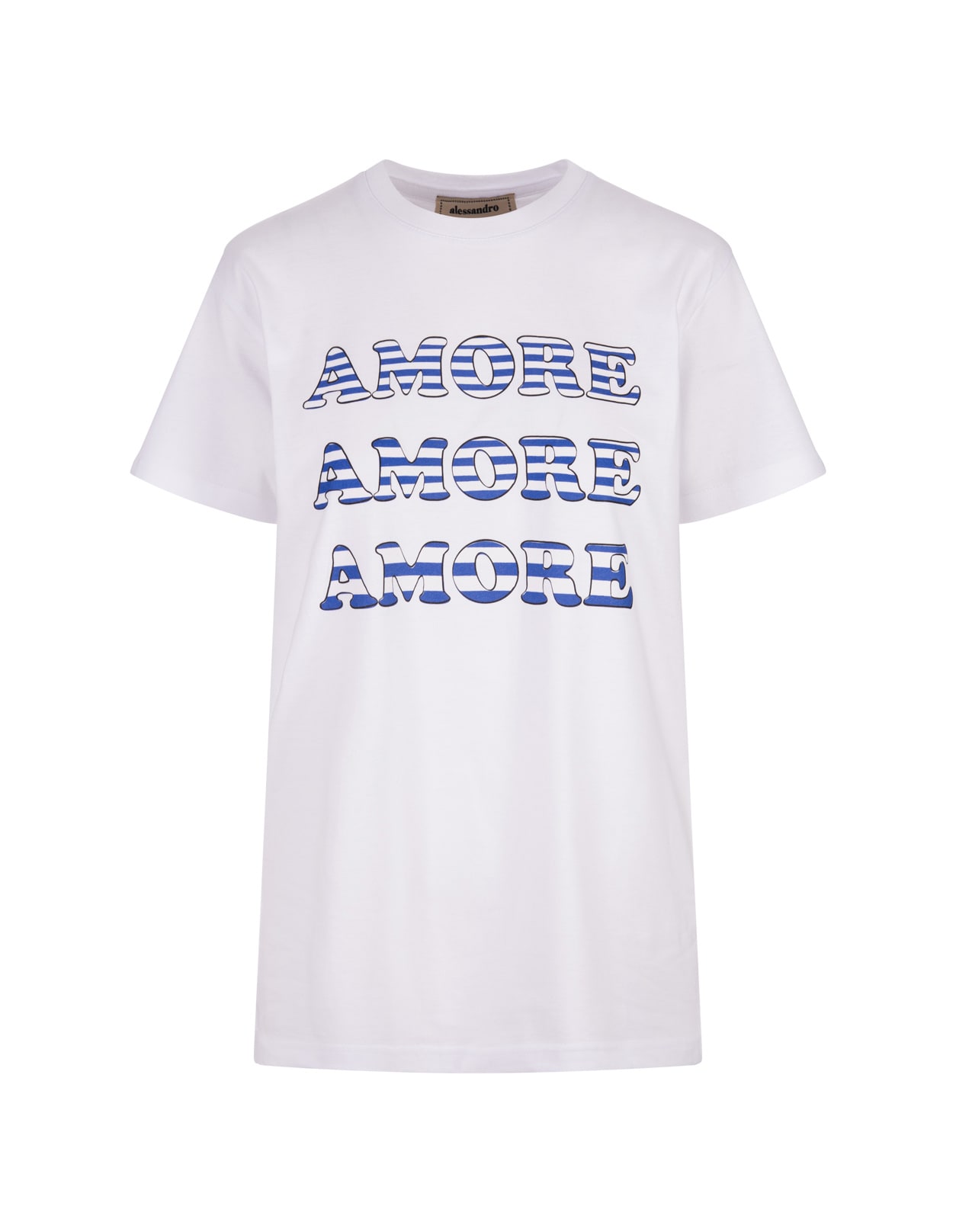 White T-shirt With Blue Amore Print