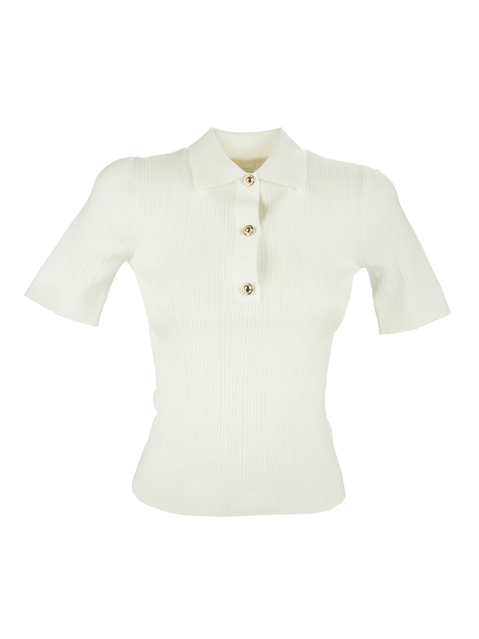 Michael Kors Ribbed Stretch Viscose Polo Sweater