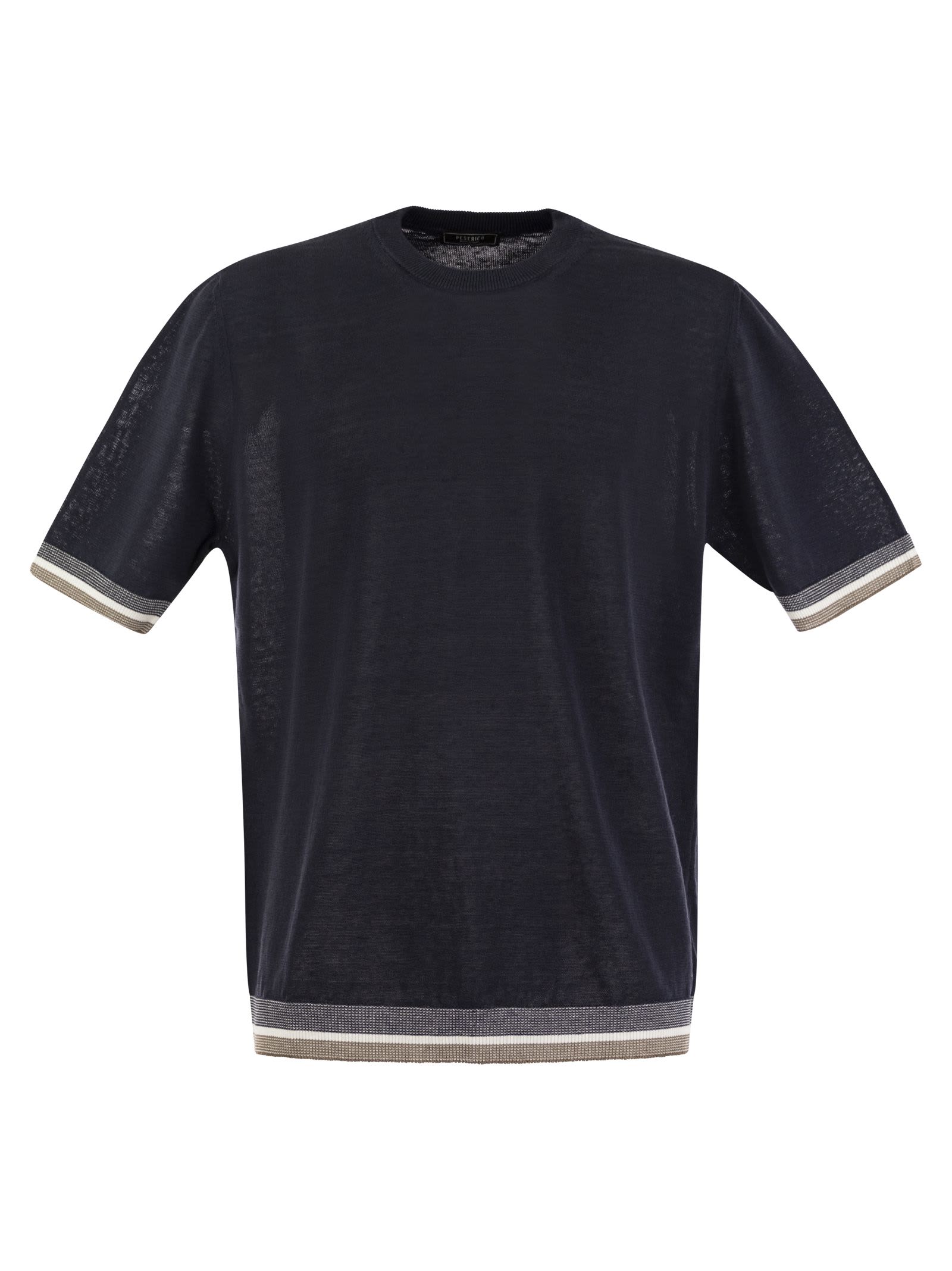 Shop Peserico T-shirt In Linen And Cotton Yarn In Blue