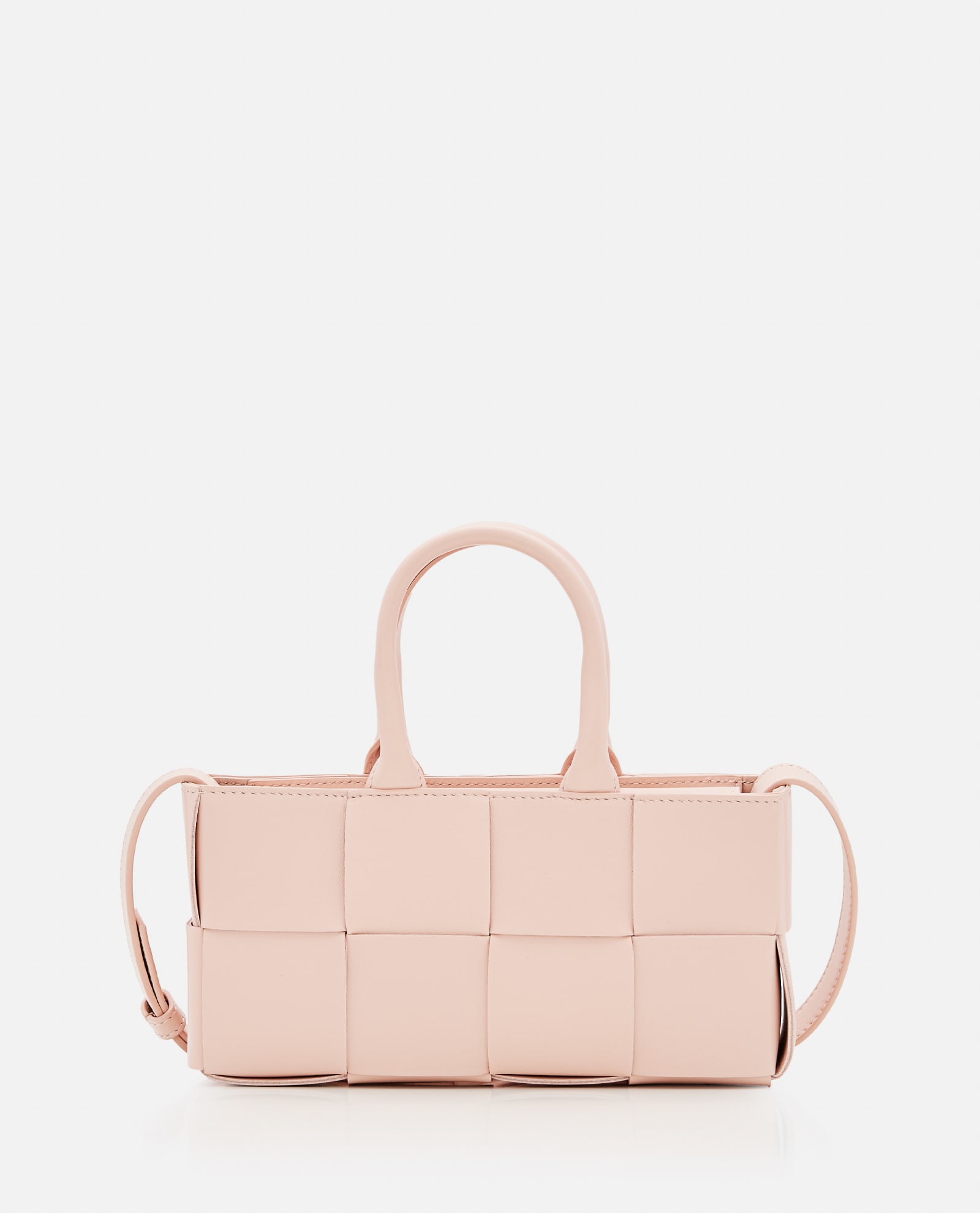 Shop Bottega Veneta East West Mini Arco Leather Tote Bag In Pink
