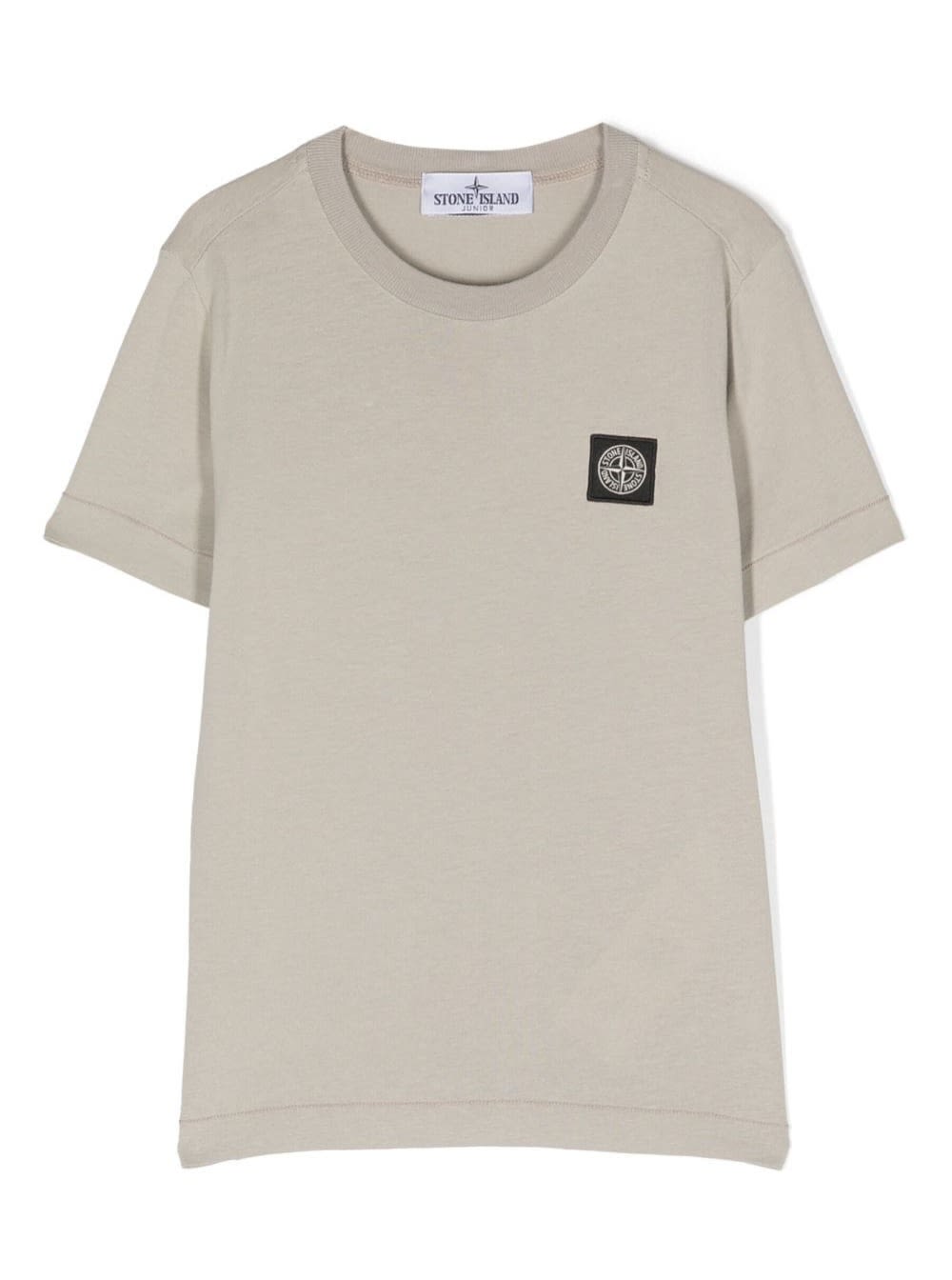 STONE ISLAND JUNIOR GREY CREWNECK SHORT-SLEEVED T-SHIRT AND CONTRASTING PATCH LOGO IN COTTON BOY