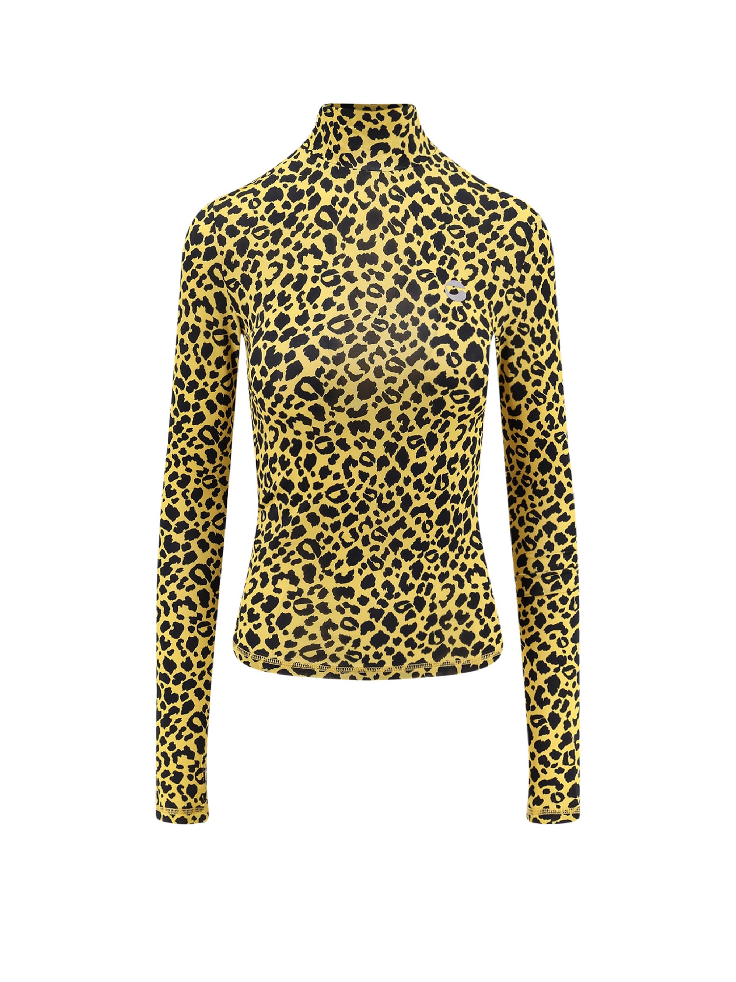 Coperni Fitted Long Sleeve Turtleneck Animal Print Top In Black