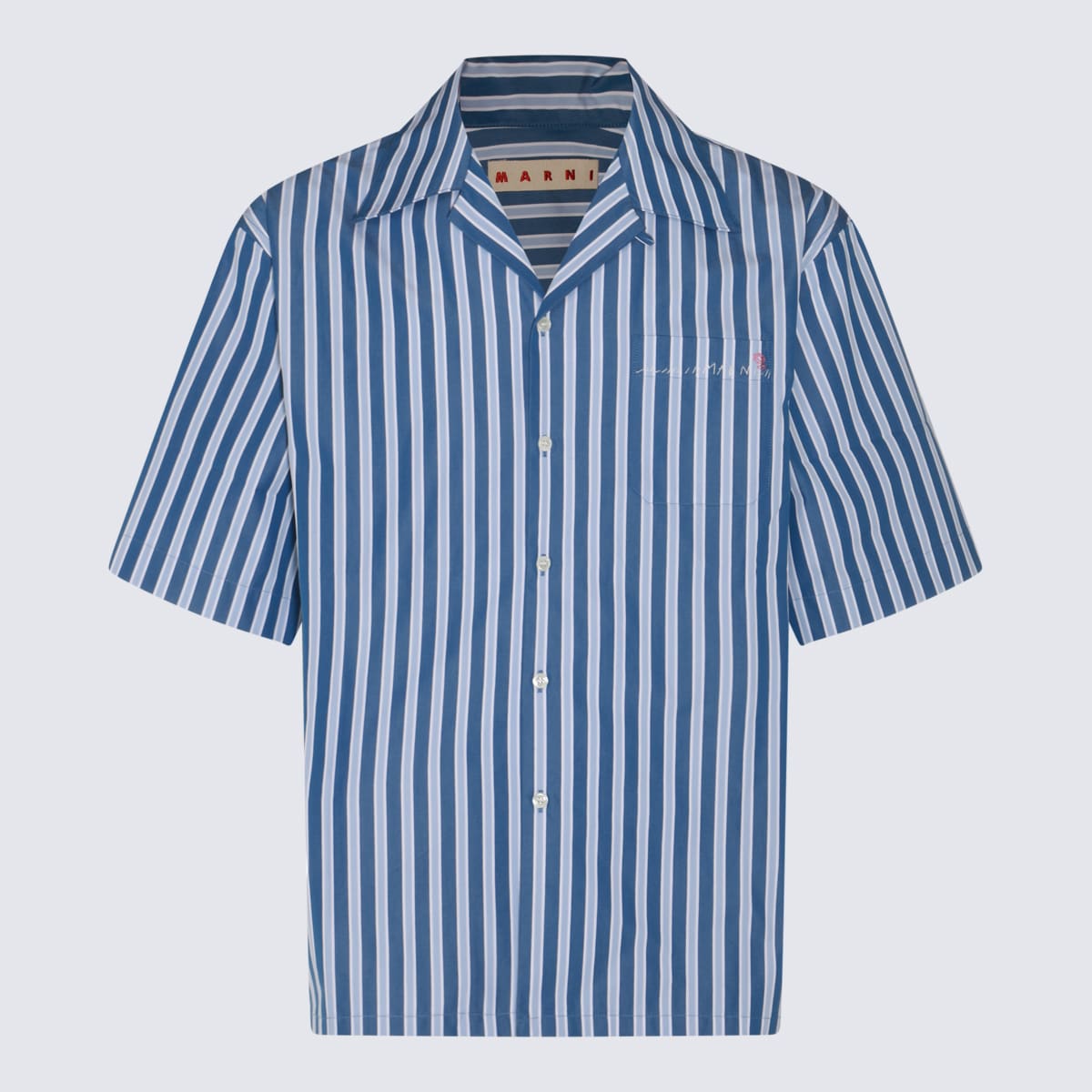 Shop Marni Blue And White Cotton Shirt In Opal