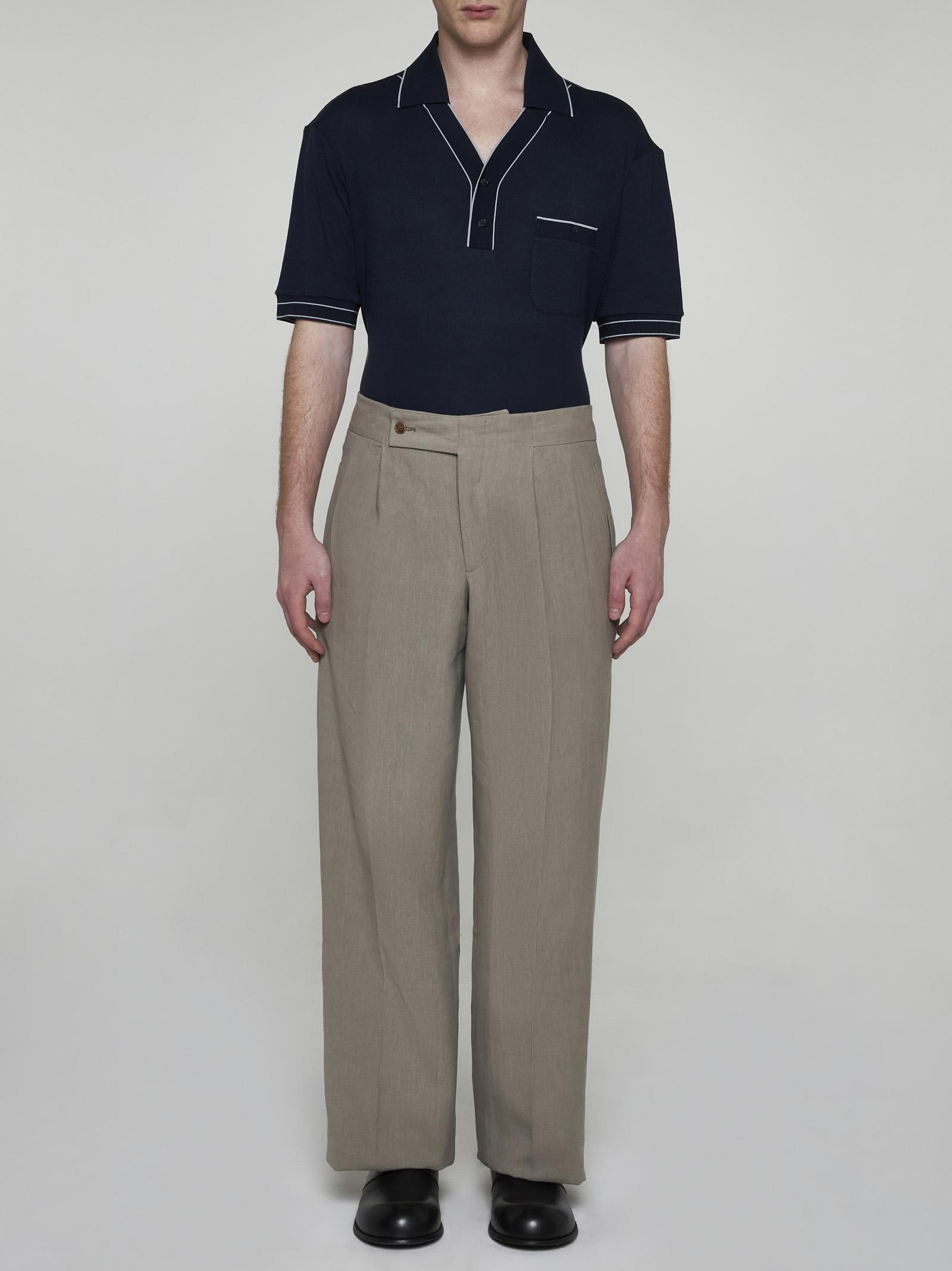 Shop Giorgio Armani Linen Trousers In Neutrals