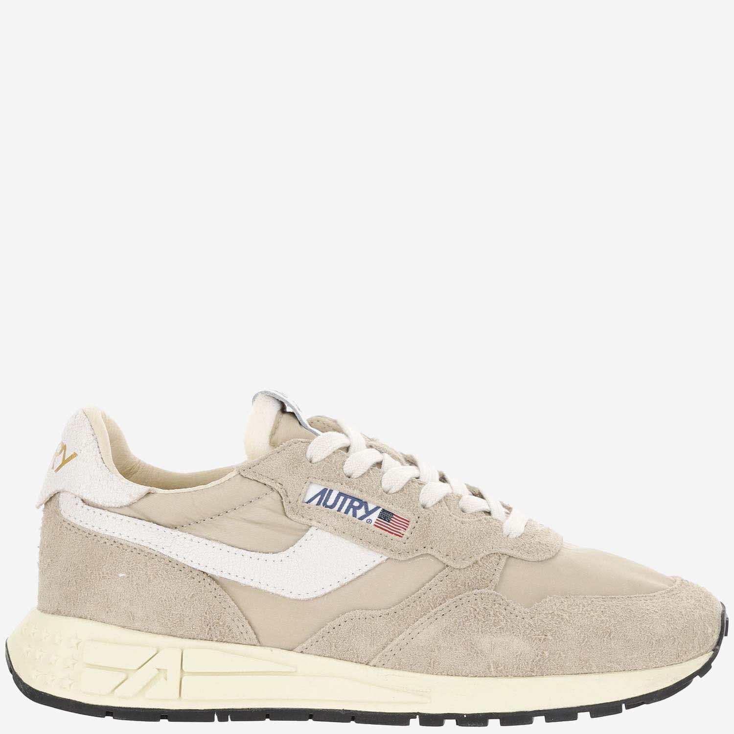 Shop Autry Reelwind Low Nylon And Suede Sneakers In Beige