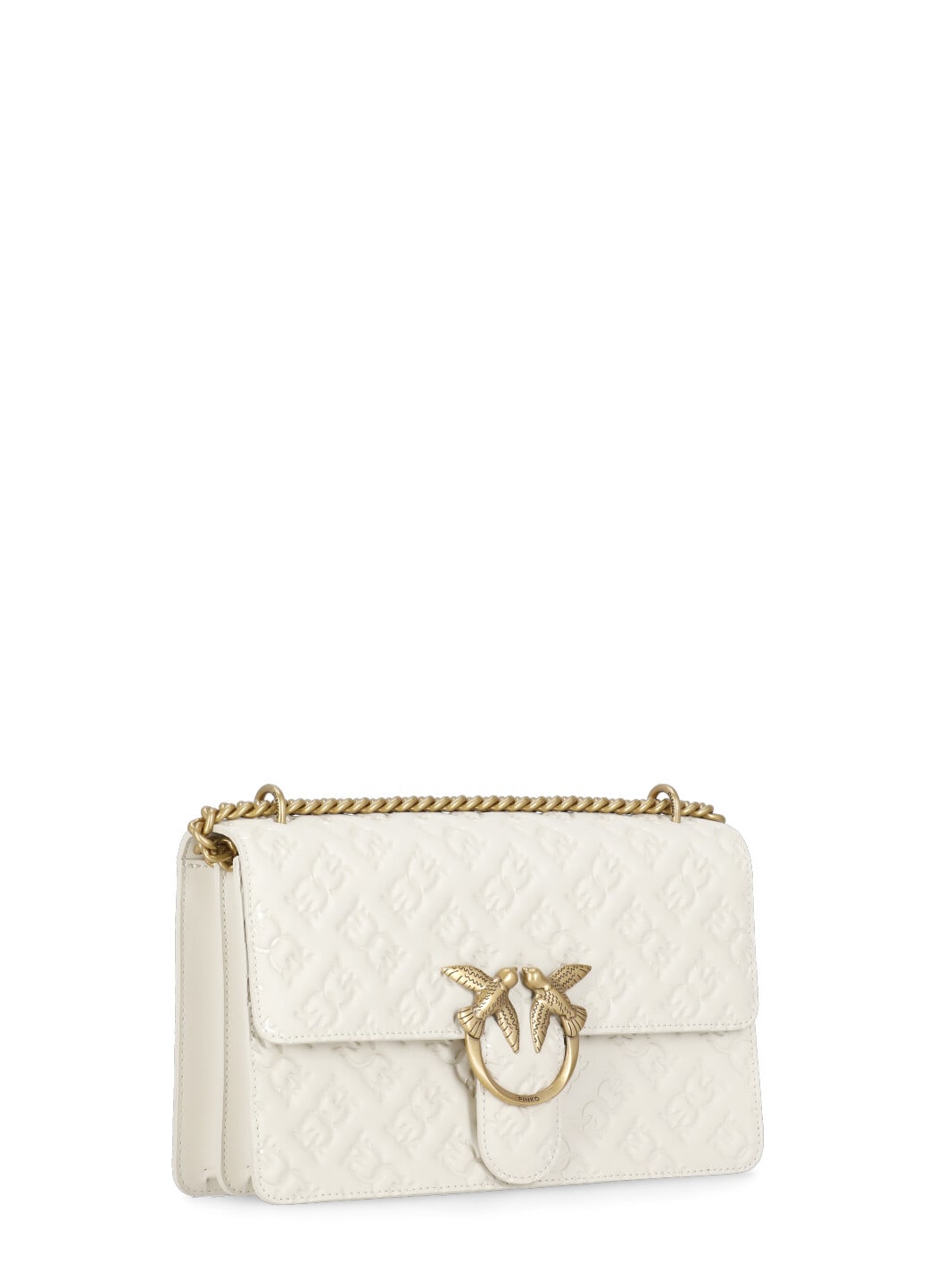 Shop Pinko Love Bag Shoulder Bag In Q Bianco Seta Antique Gold