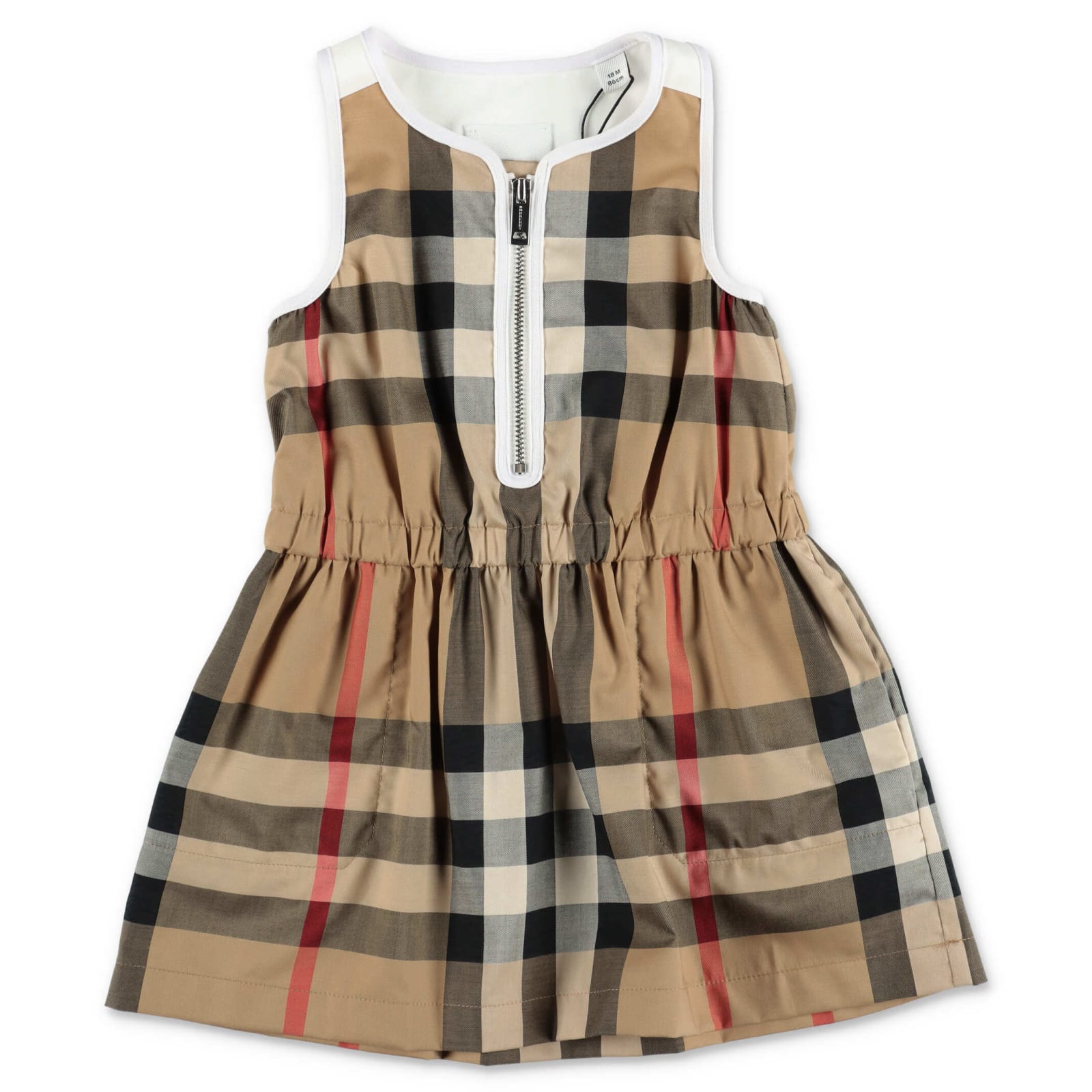 Burberry Beige Dress For Baby Girl With Iconic Check In Neutrals