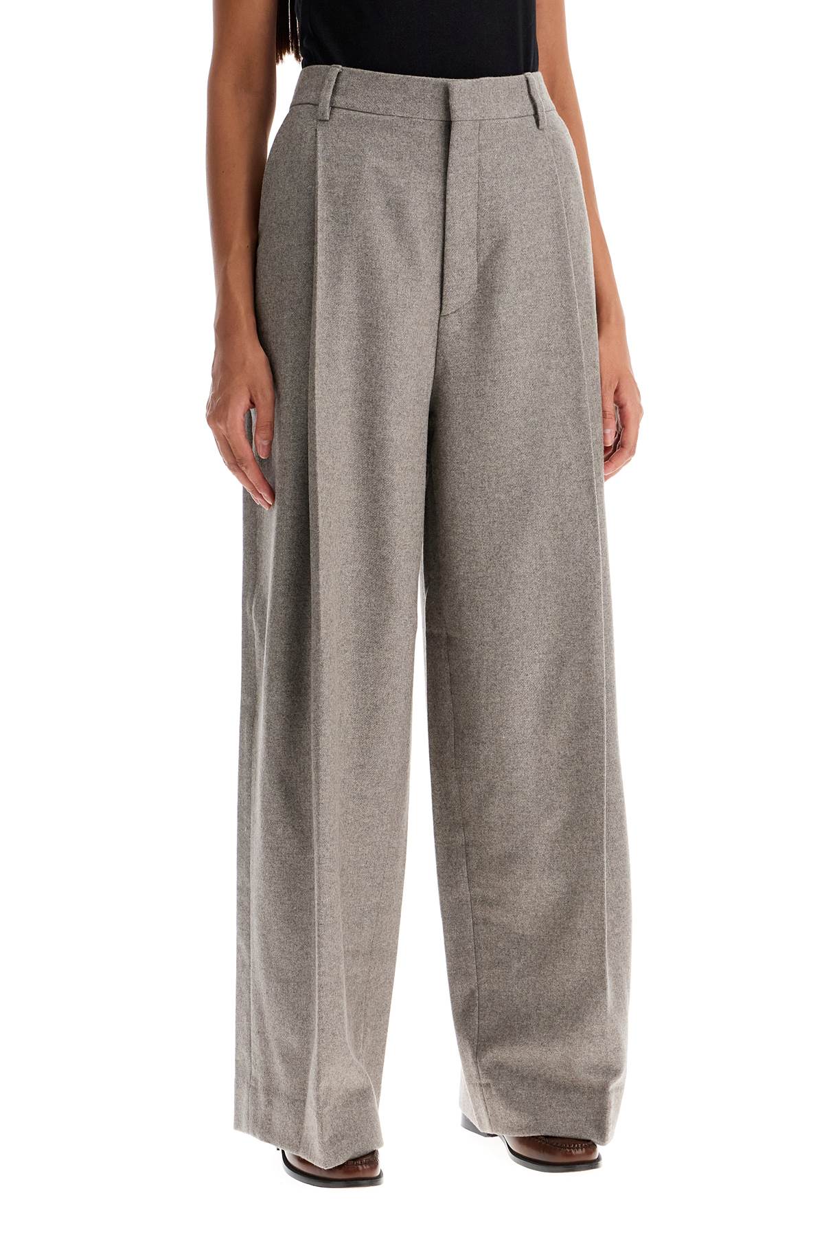 Shop Filippa K Wide Leg Flannel Trousers For Men Or In Driftwood (grey)