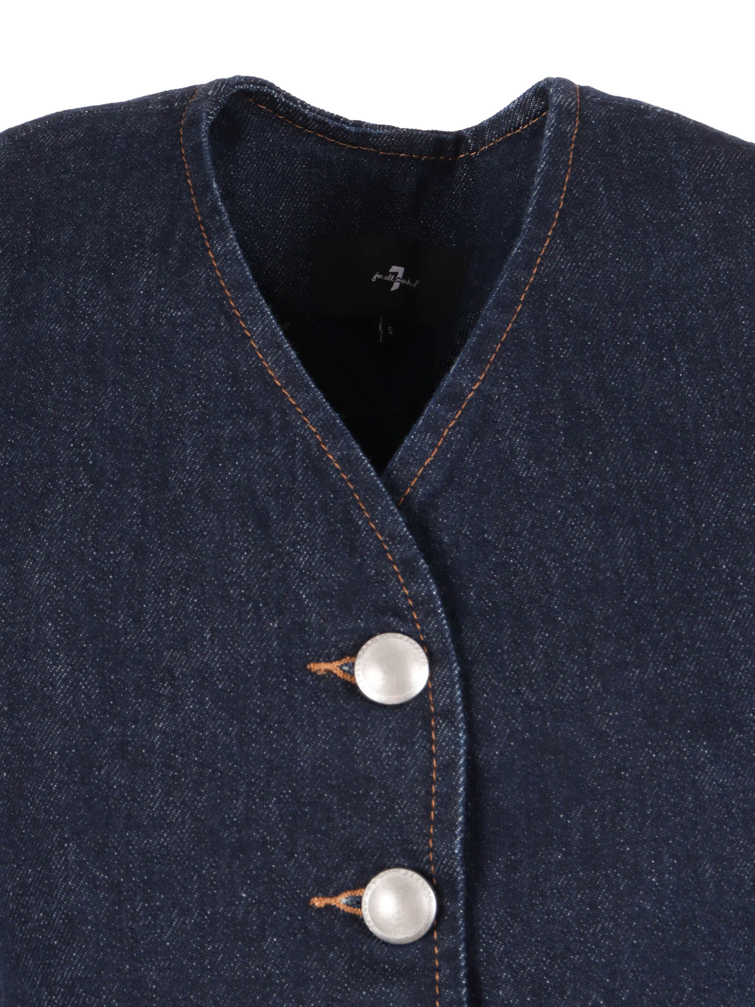 7 For All Mankind Lady Button-fastening Denim Waistcoat In Blue