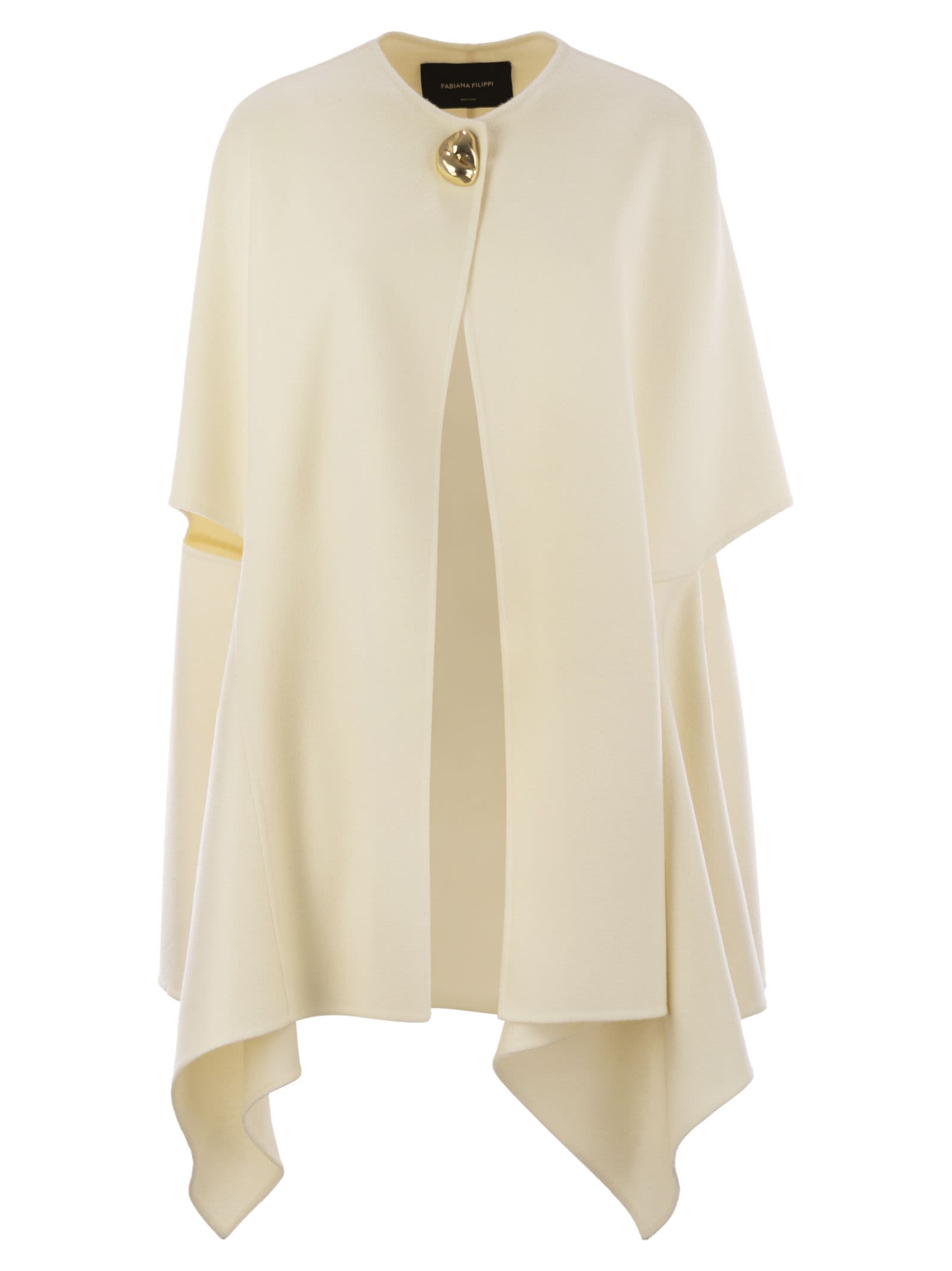 Fabiana Filippi Double Cashemere Coat With Jewelled Button In White
