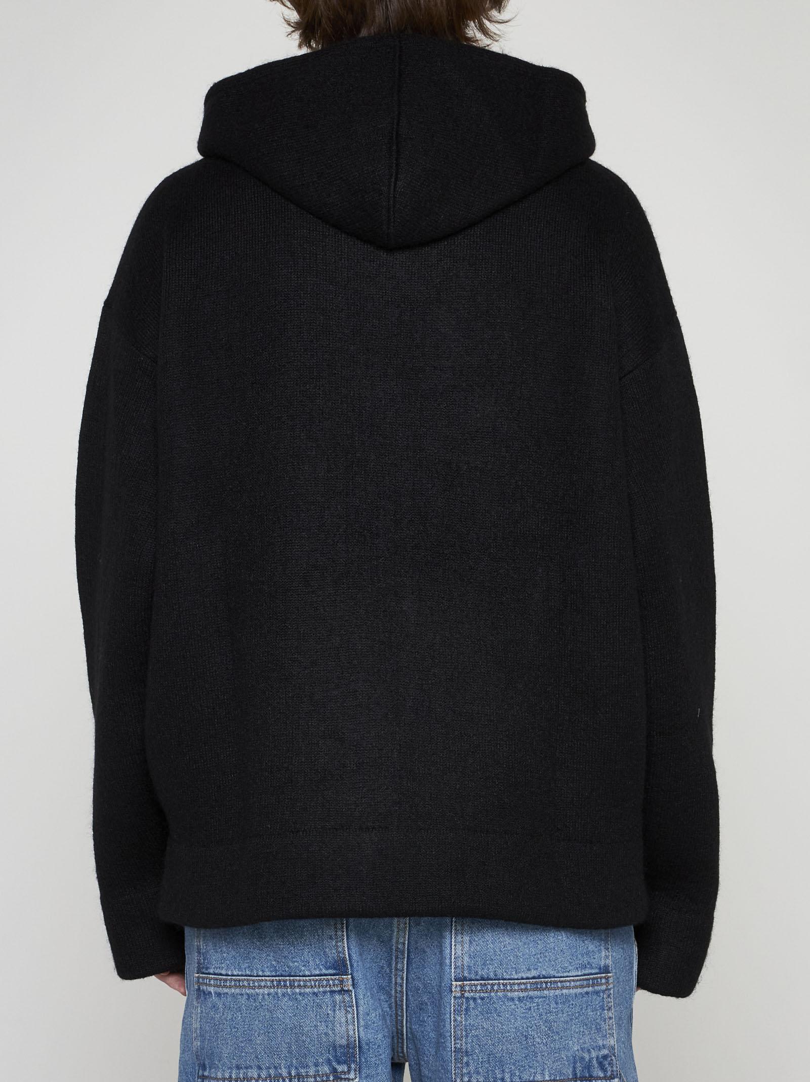 Shop Off-white Wool And Mohair Knit Hoodie In Black