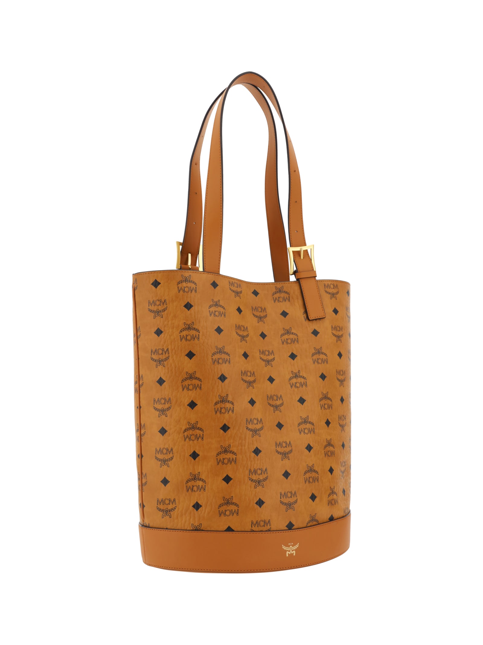 Shop Mcm Aren Tote Bucket Bag In Cognac