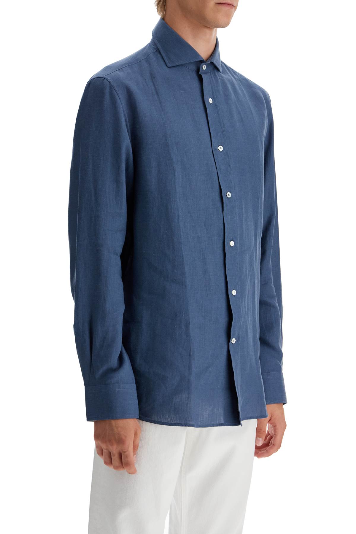 Shop Brunello Cucinelli Easy Fit Hemp Shirt For A Comfortable In Oceano (blue)