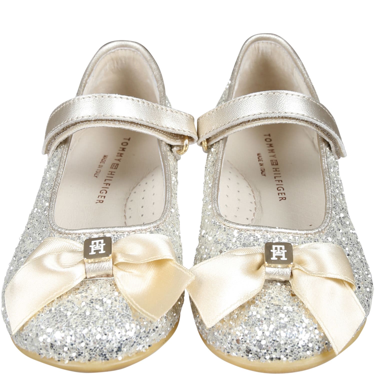 Shop Tommy Hilfiger Gold Ballerines For Girl With Bow And Logo