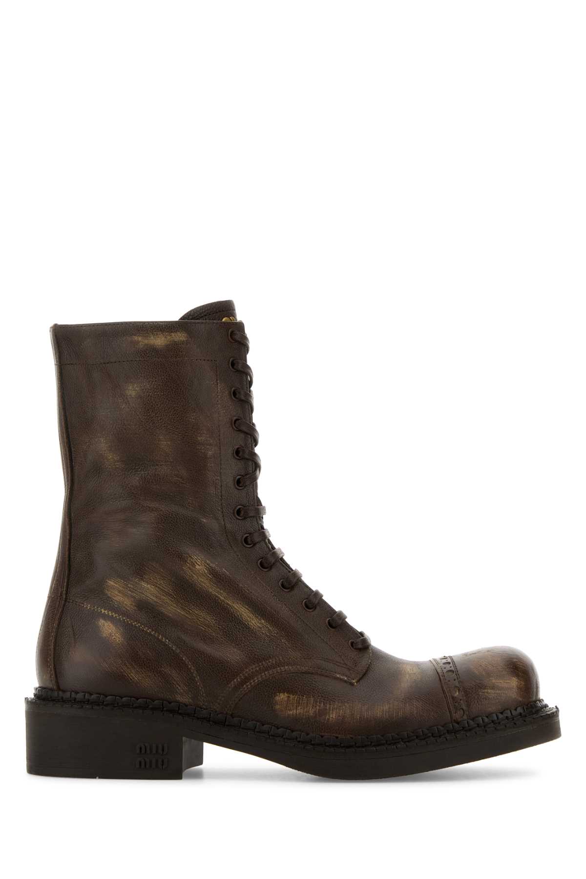 Shop Miu Miu Brown Leather Ankle Boots In Cacao