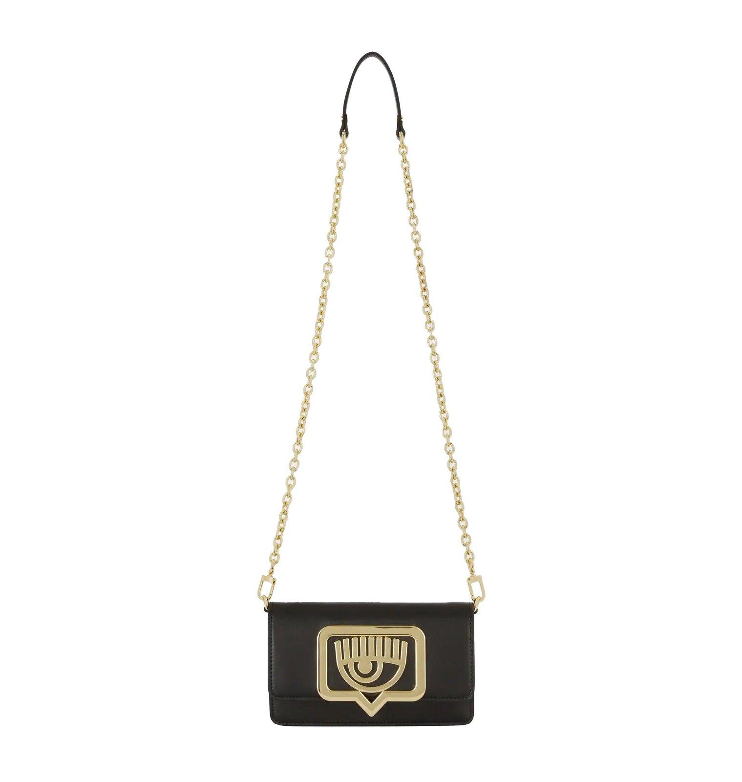 Shop Chiara Ferragni Eyelike-plaque Foldover Top Crossbody Bag In Black