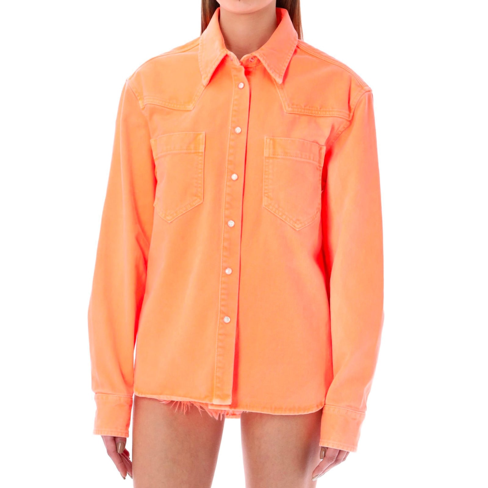 Shop Palm Angels Cotton Denim Shirt In Orange