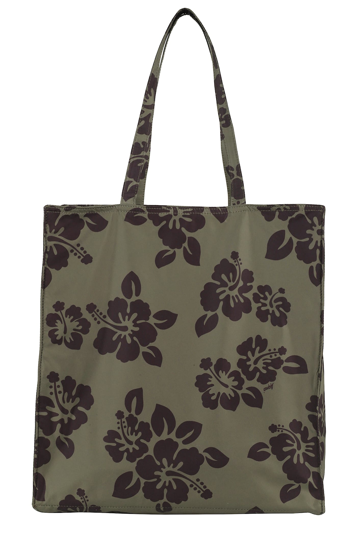 Aspesi Hibiscus-printed Nylon Shopper Bag In Militare