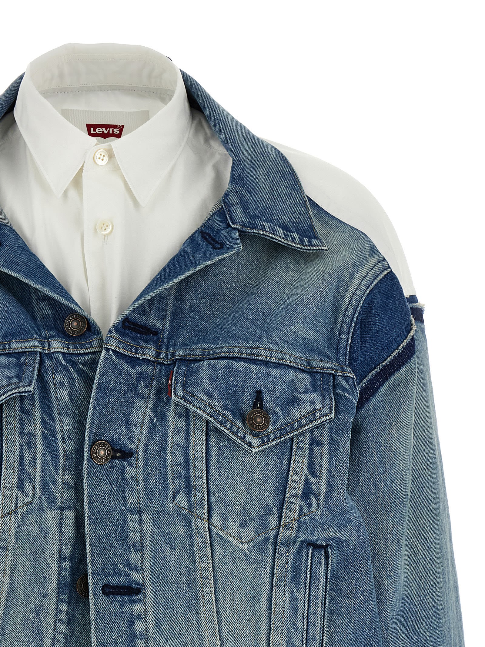 Junya Watanabe Double-layer Denim Front Shirt Jacket In Blue