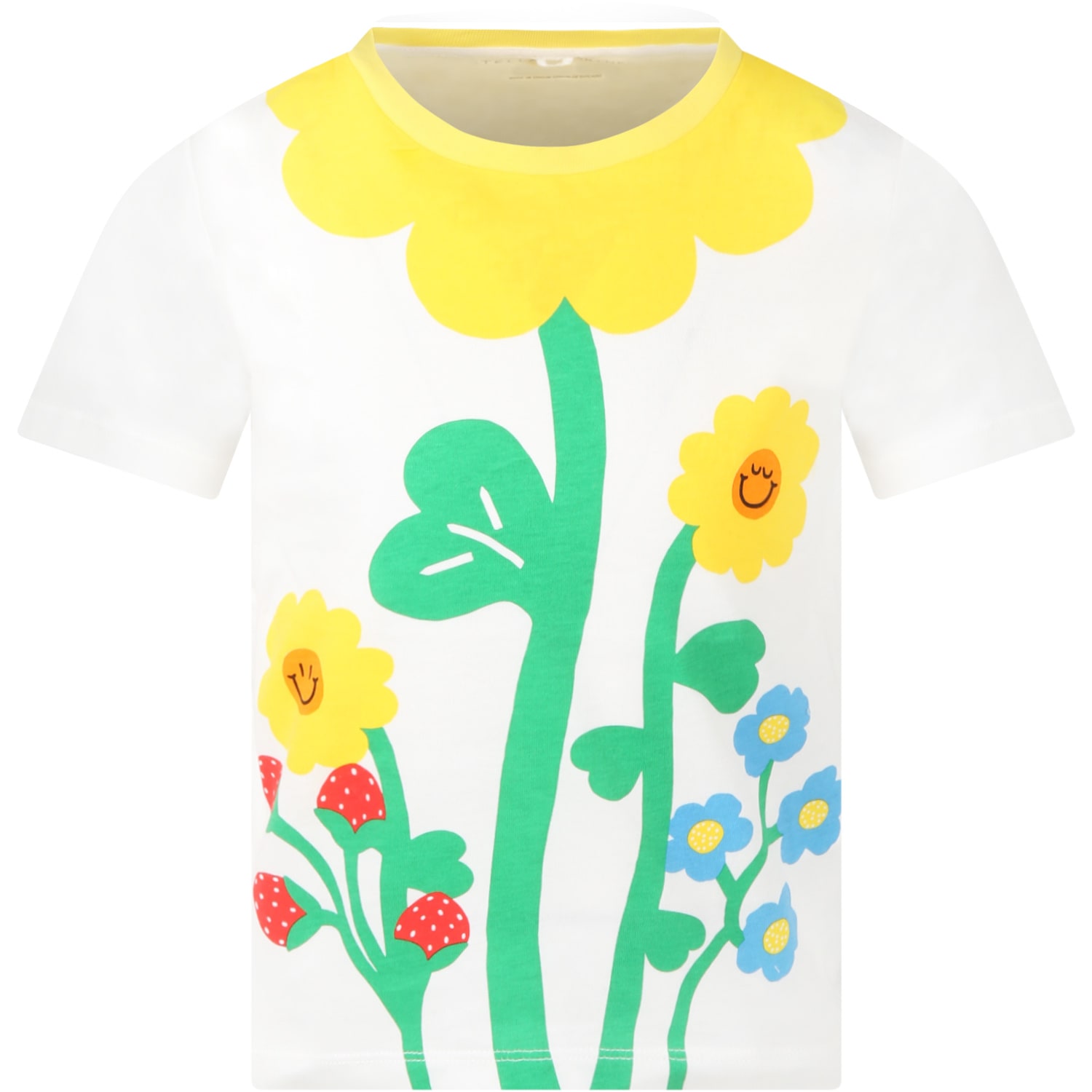 Stella McCartney Kids White T-shirt For Girl With Colorful Flowers