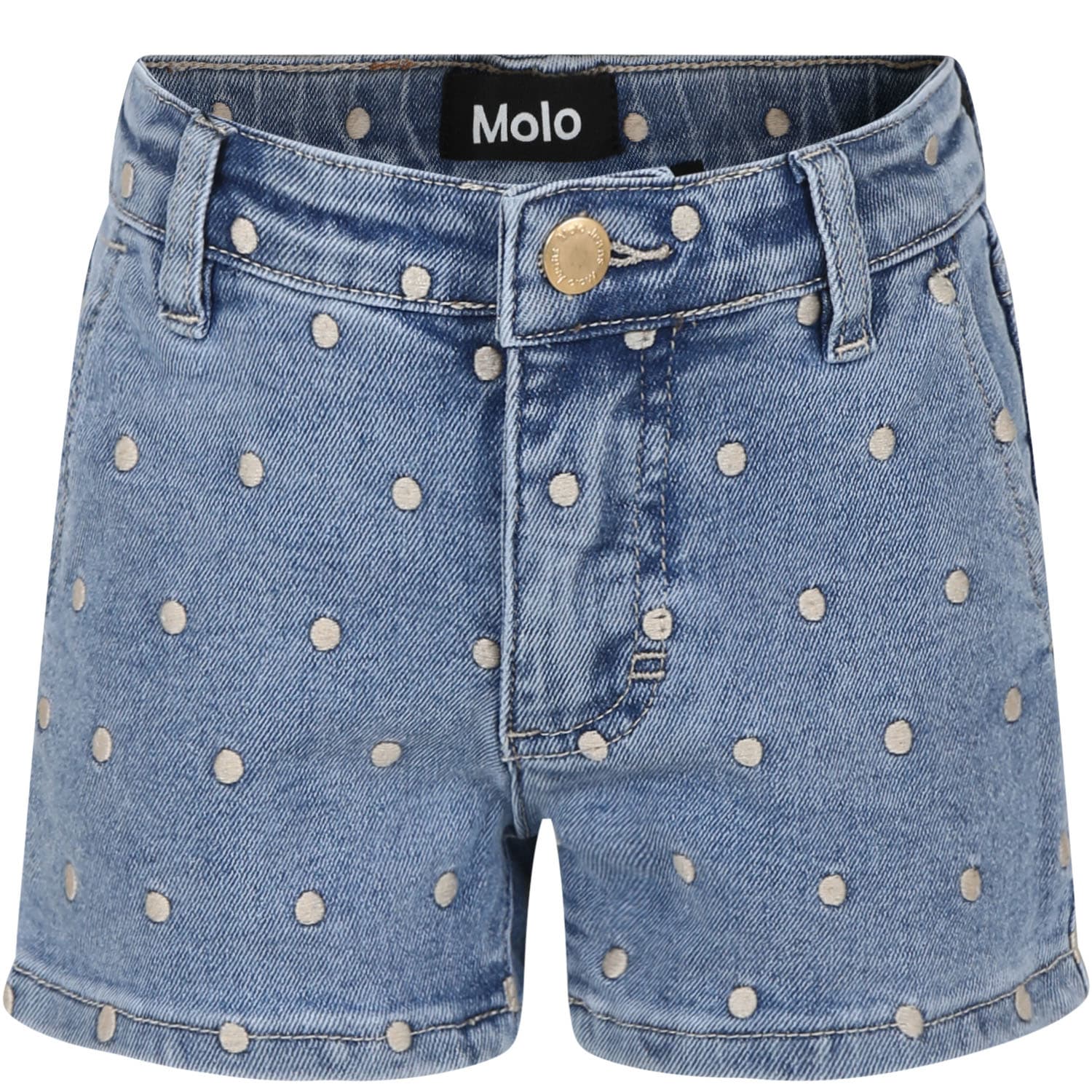 Molo Kids' Blue Shorts For Girl With Polka Dots In Denim