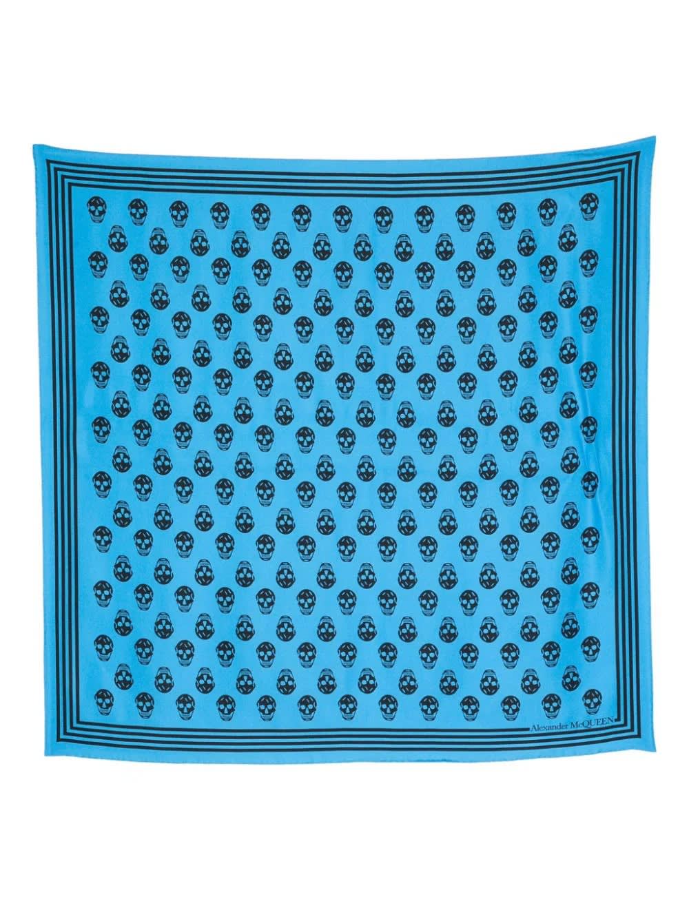 Shop Alexander Mcqueen Light Blue Silk Scarf With All-over Skull In Lapis/black