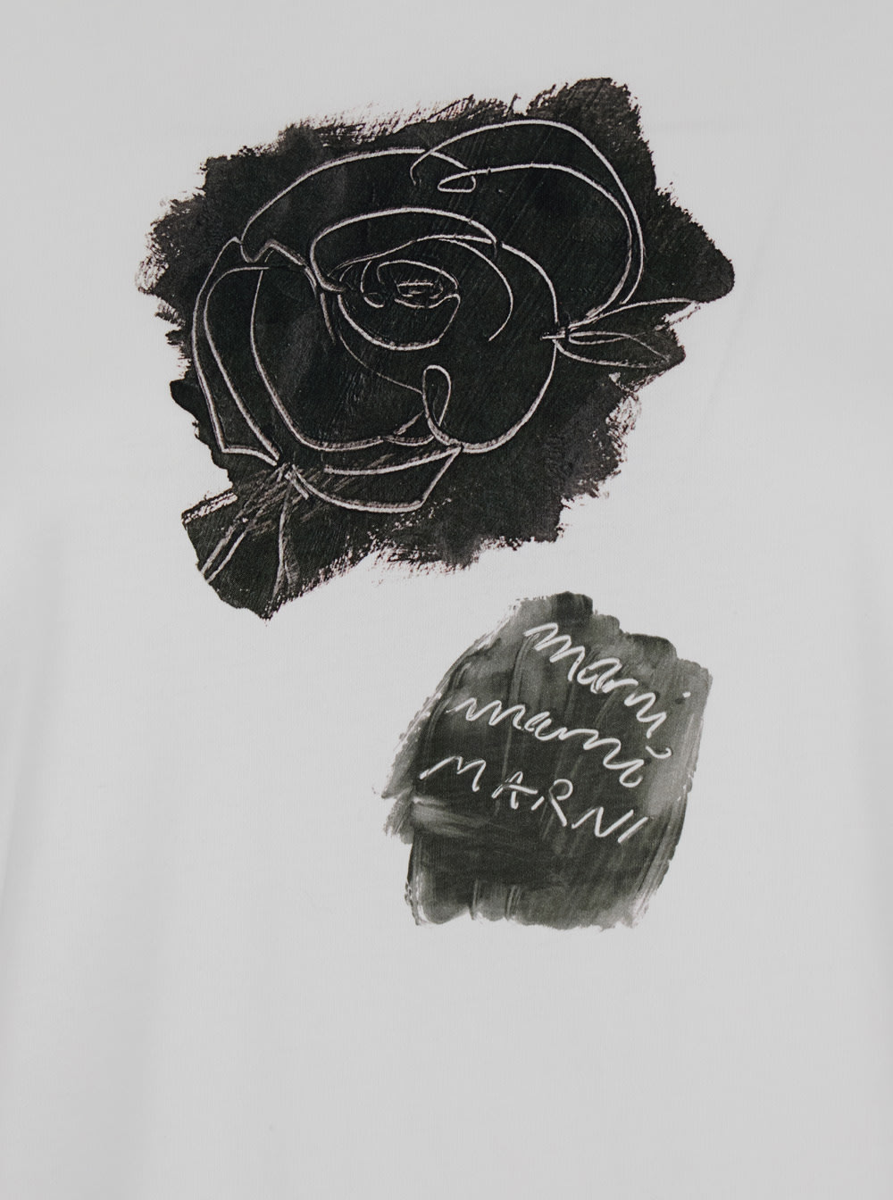 Marni White Crewneck T-shirt With Floral Print With Logo On The Front In White