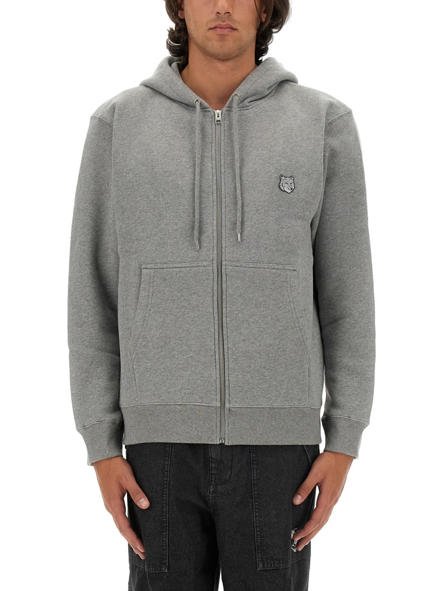 Shop Maison Kitsuné Sweatshirt With Fox Patch In Medium Grey Melange