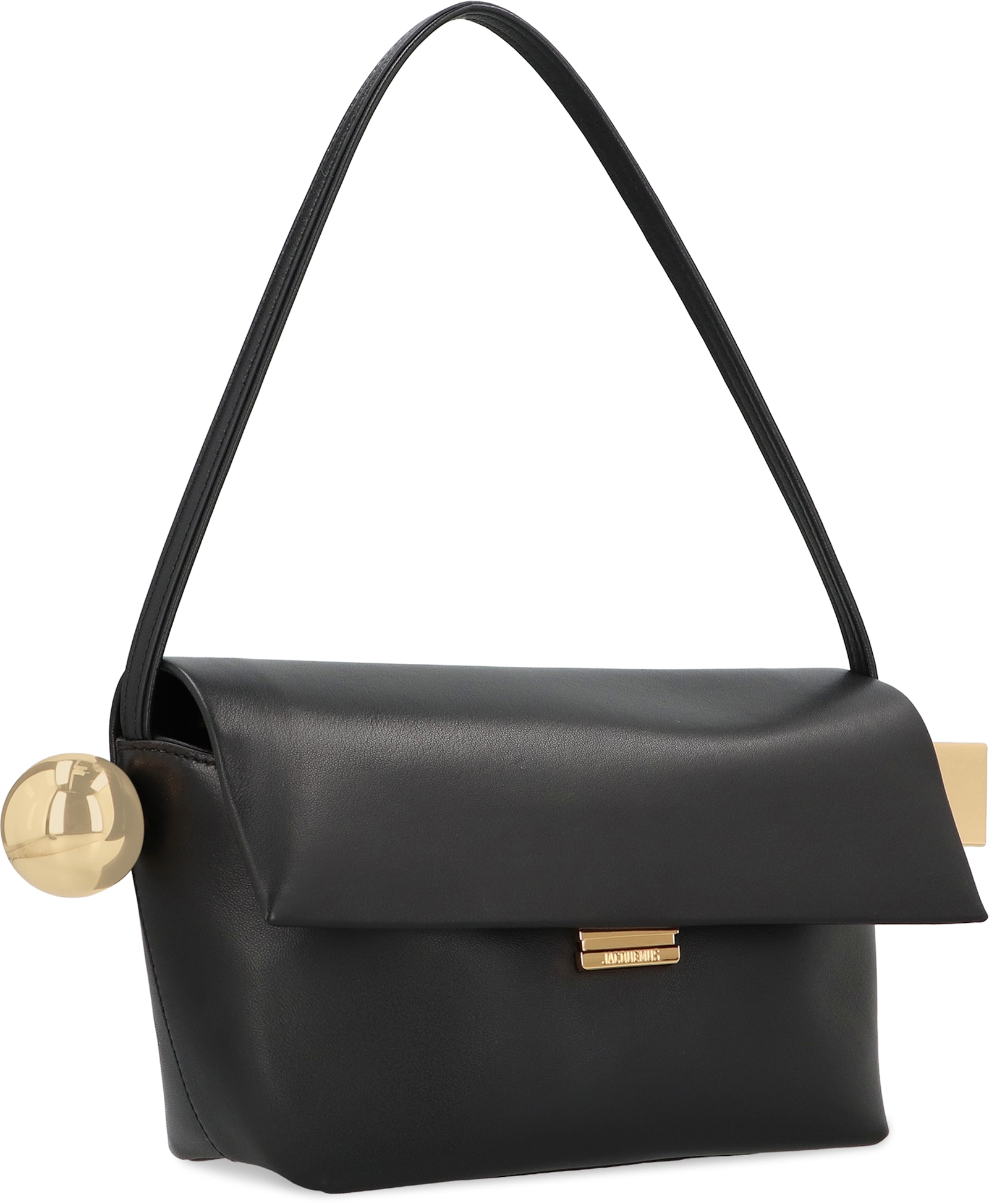Jacquemus The Rond Carre Leather Shoulder Bag In Black