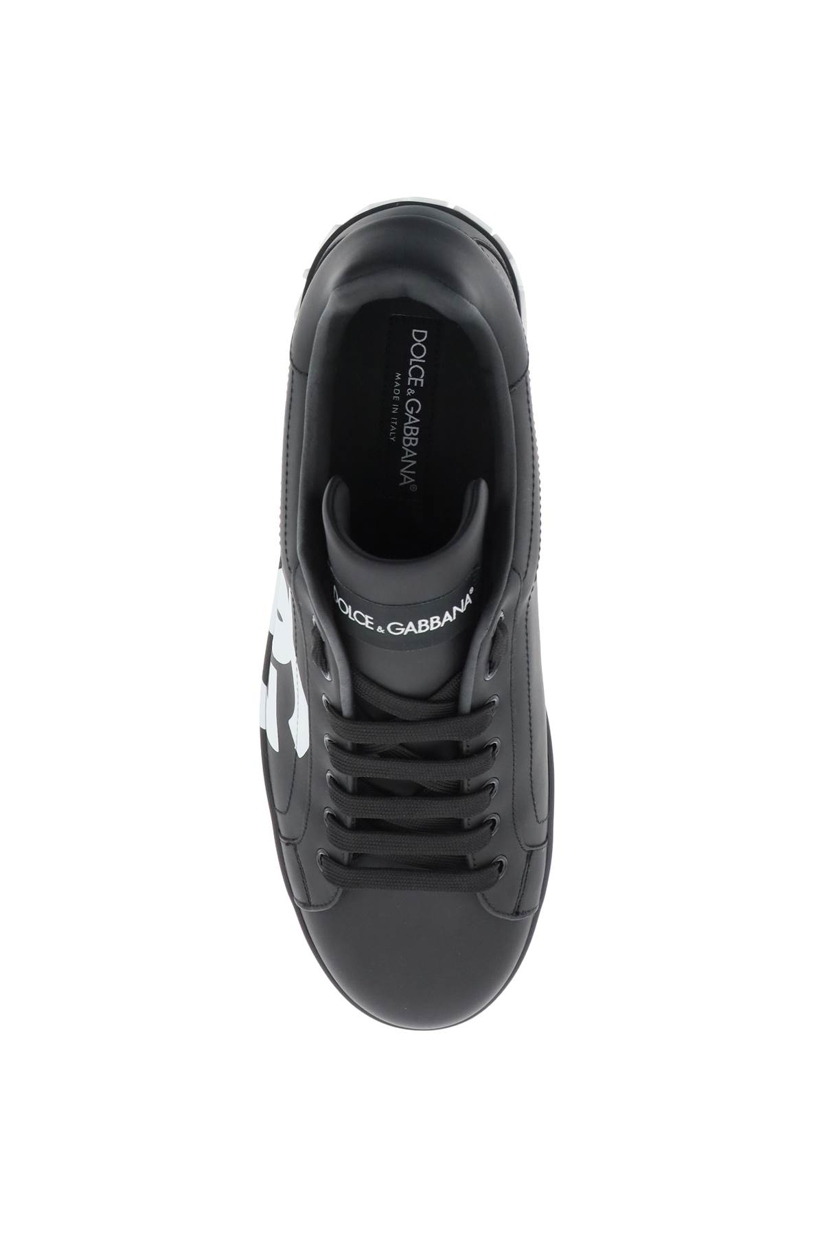 Shop Dolce & Gabbana Leather Portofino Sneakers With Dg Logo In Nero/nero (black)