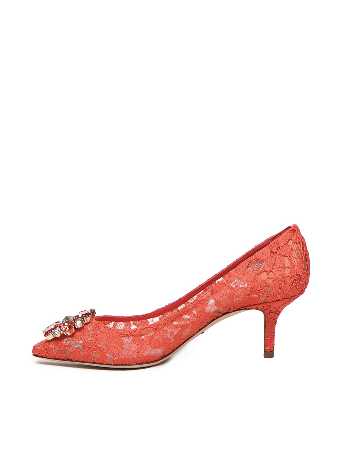 Shop Dolce & Gabbana Taormina Lace Pumps With Crystals In Coral