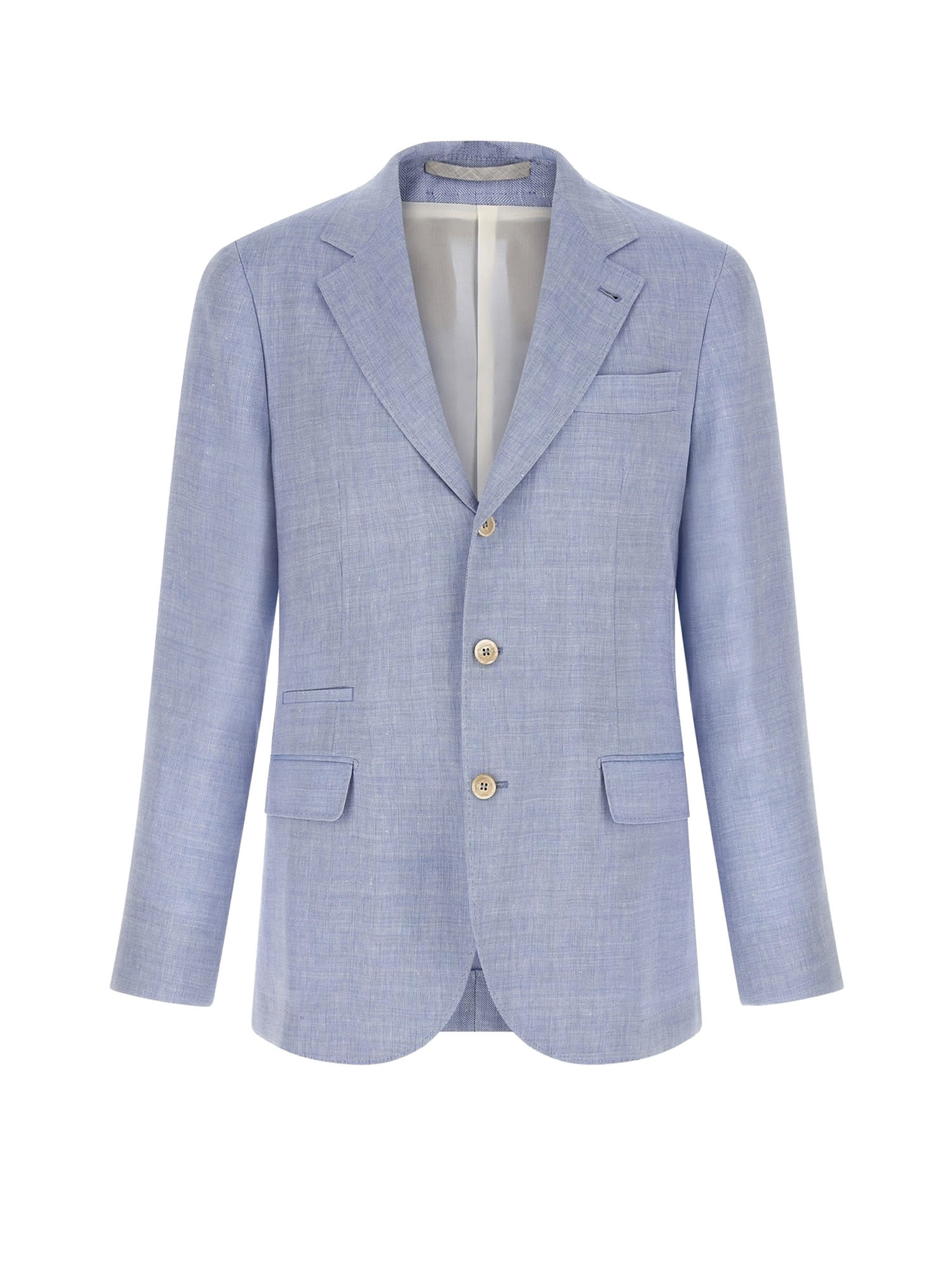 Brunello Cucinelli Linen And Wool Chevron Blazer Light Blue In Blue