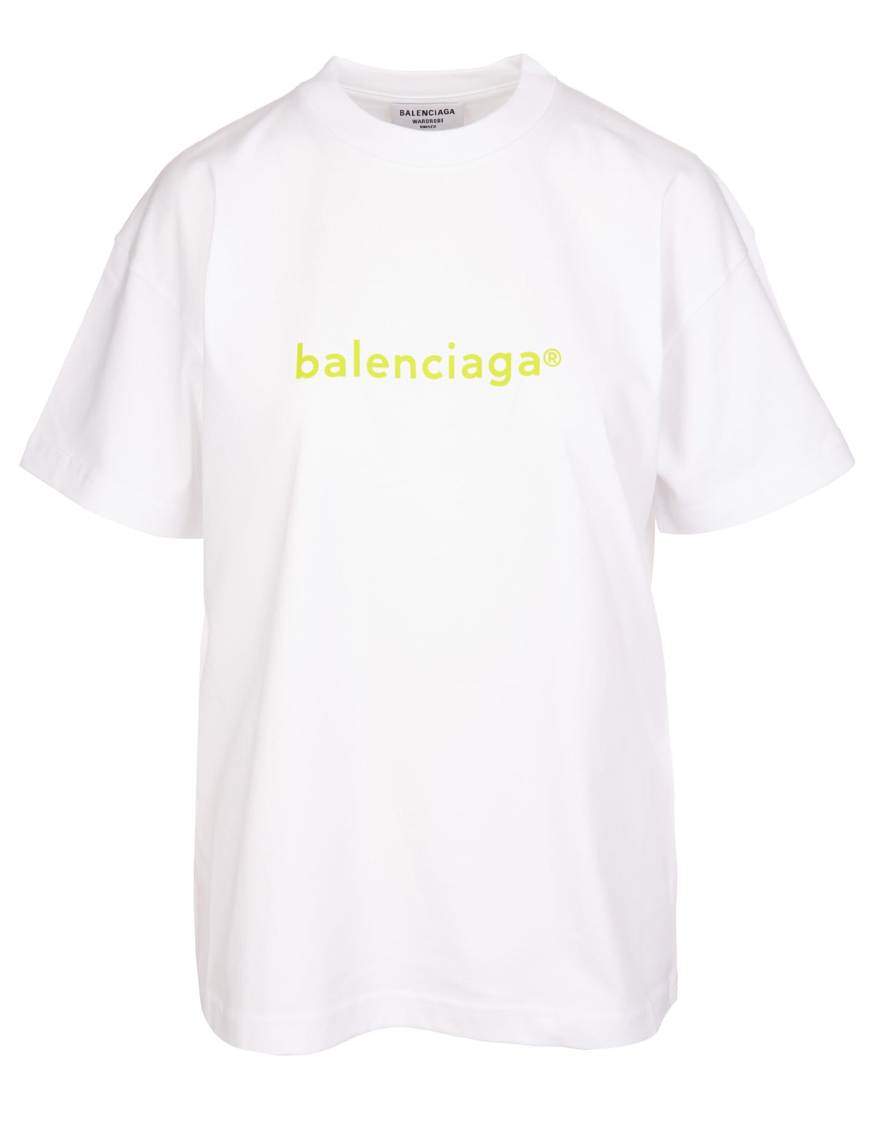 Balenciaga Woman White And Lime Medium Fit New Copyright T-shirt