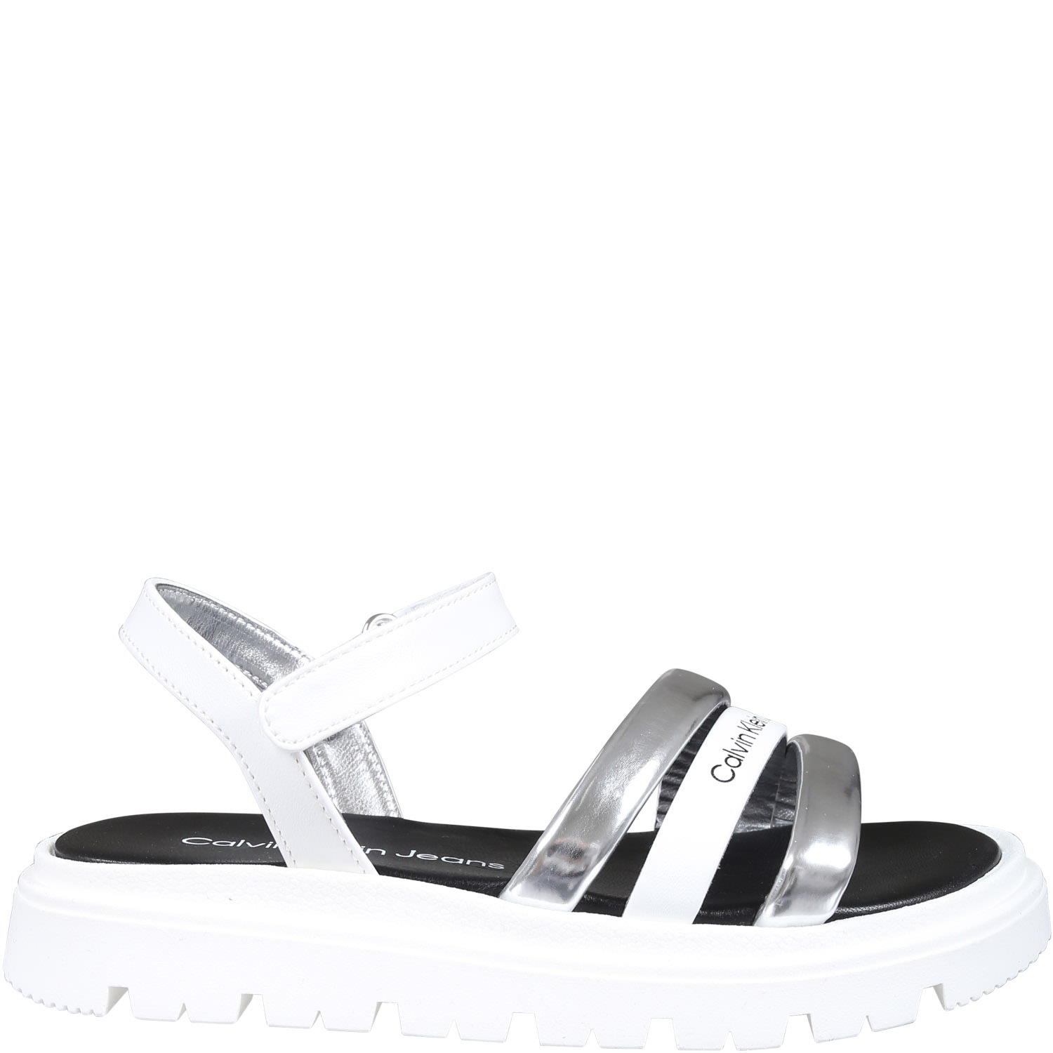 Shop Calvin Klein Silver Sandals For Girl With Logo