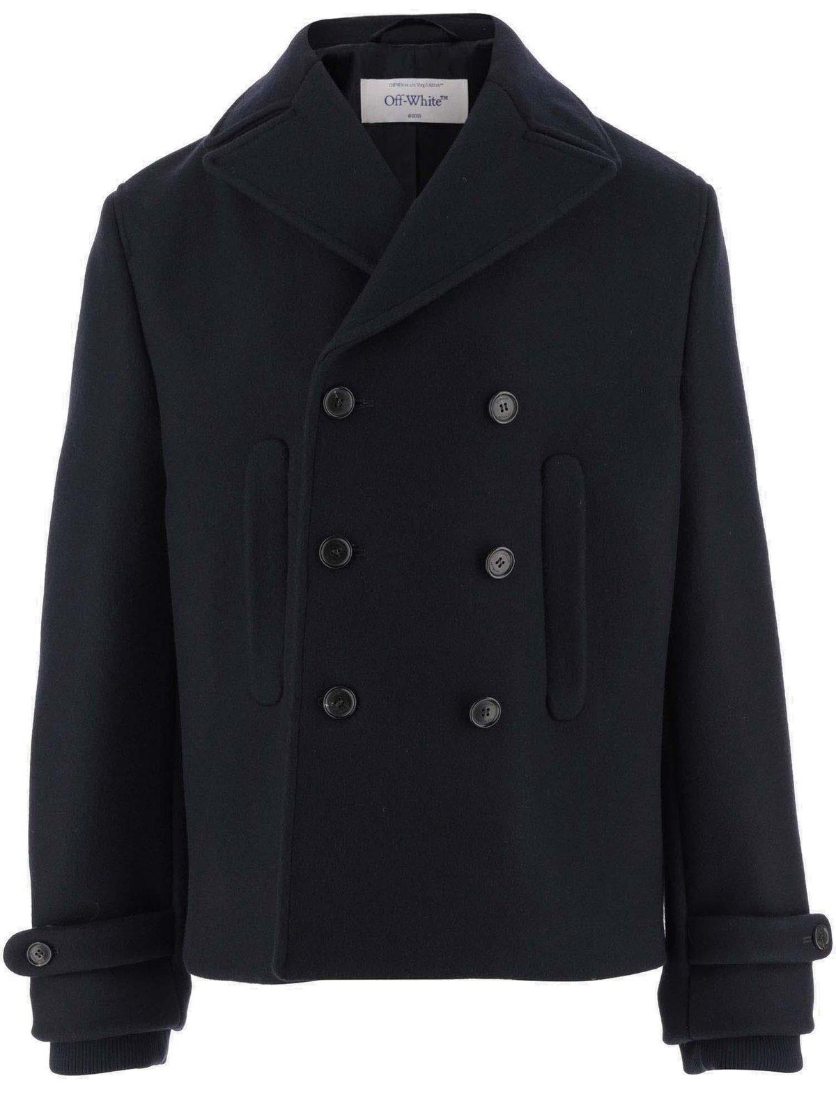 Off-white Double-breasted Long-sleeved Peacoat In Blue
