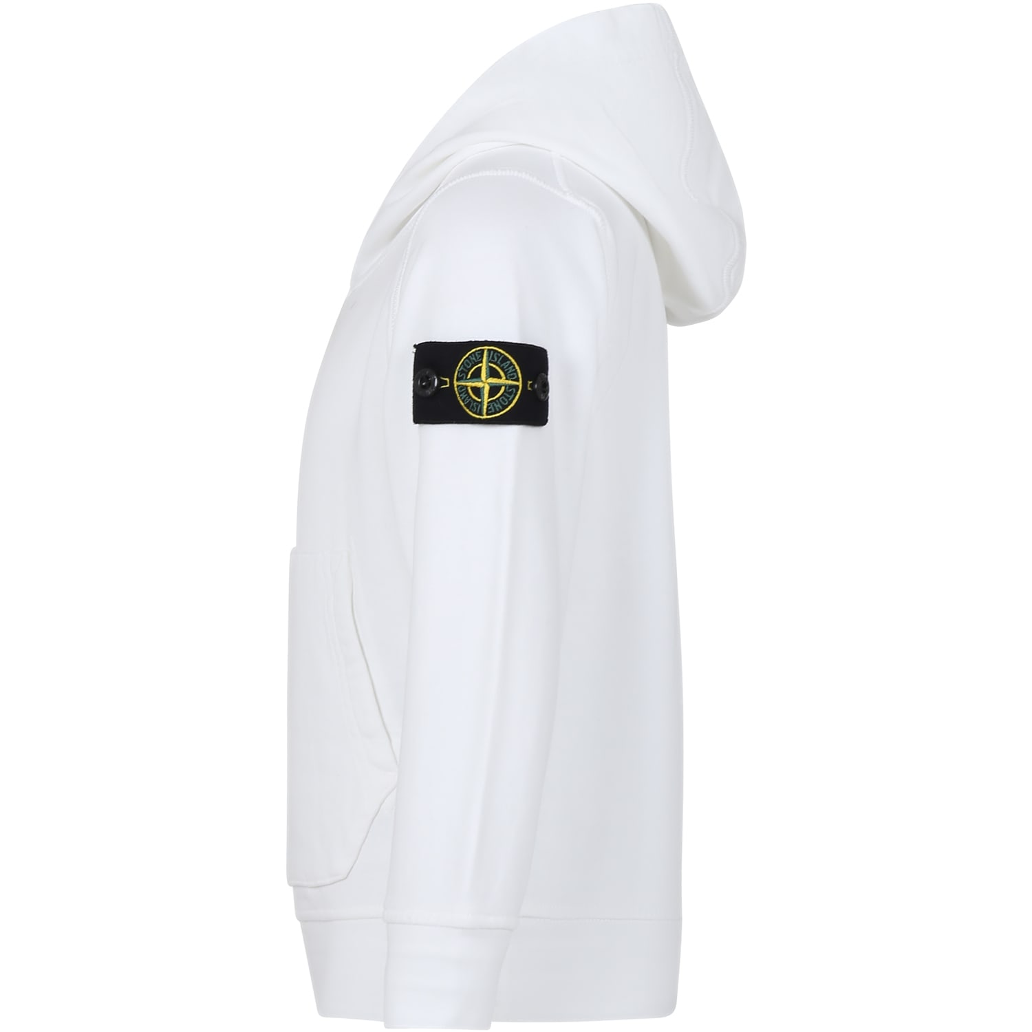 Shop Stone Island White Sweatshirt For Boy With Iconic Logo In Bianco