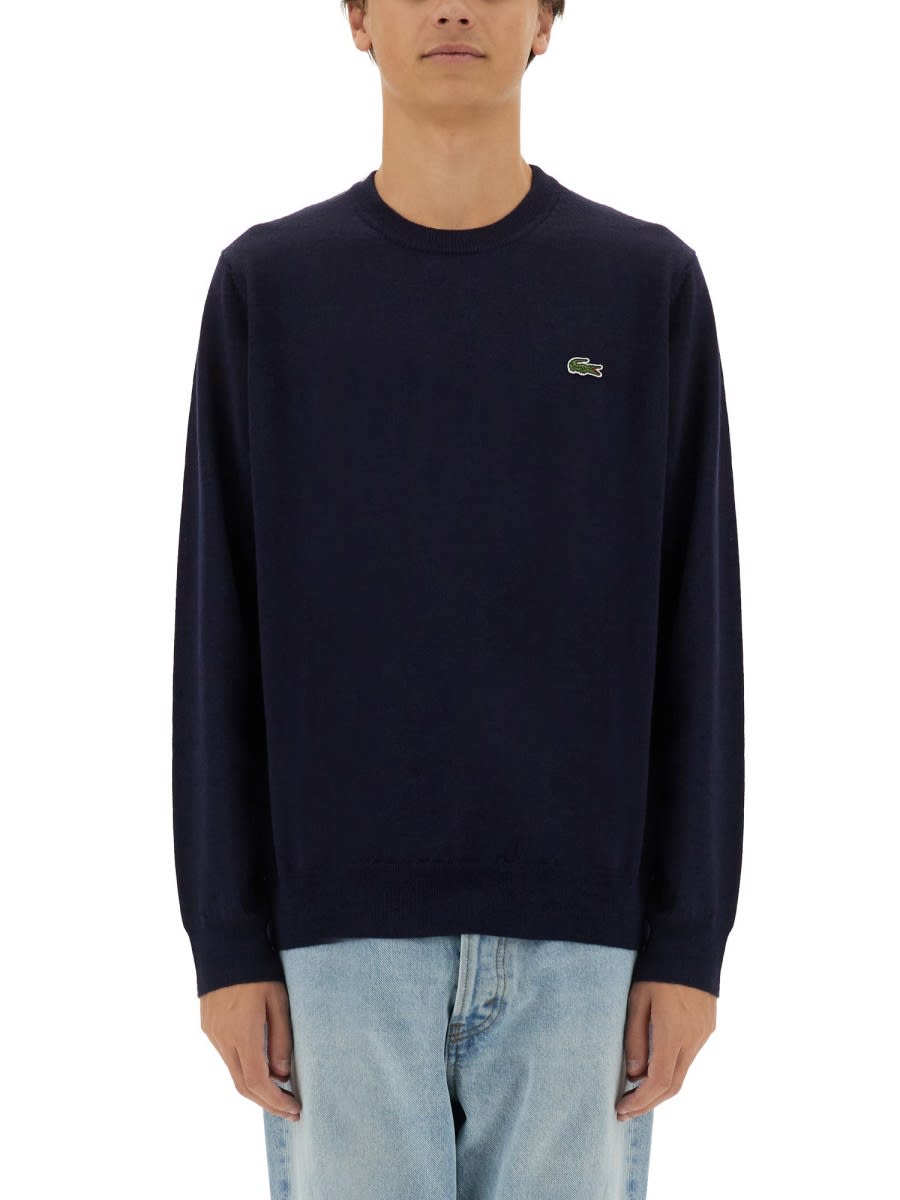 Lacoste Navy Organic Cotton Crew Neck Sweater In Blue