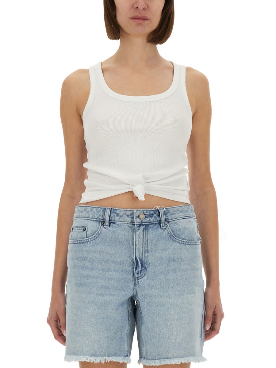 Michael Kors Light Wash Denim Shorts With Fringed Hem In White