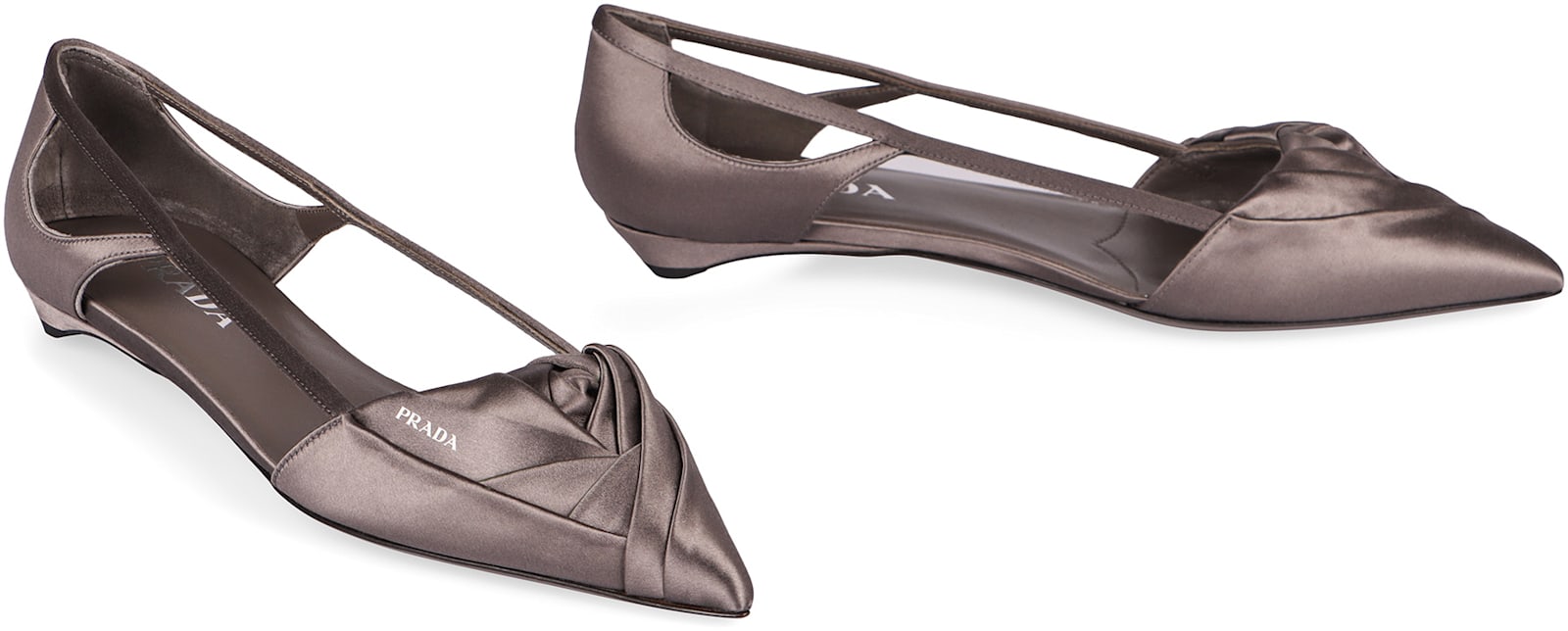 Shop Prada Satin Ballet Flats In Grey